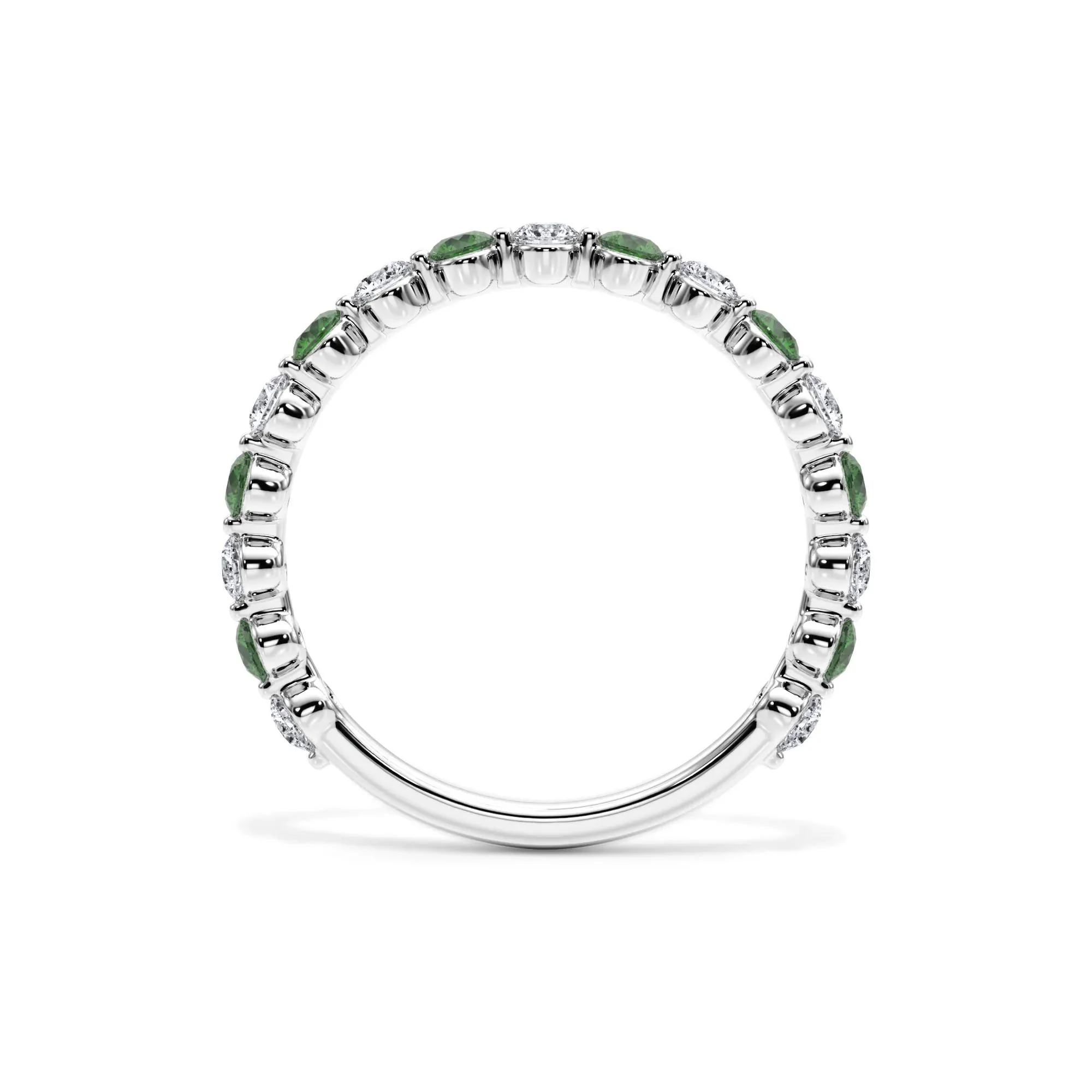 1/3 CT. Tw. Lab Grown Diamond & Lab-Created Emerald Half Eternity Anniversary Band Ring 14K White Gold Size 4 3mm - Image 2