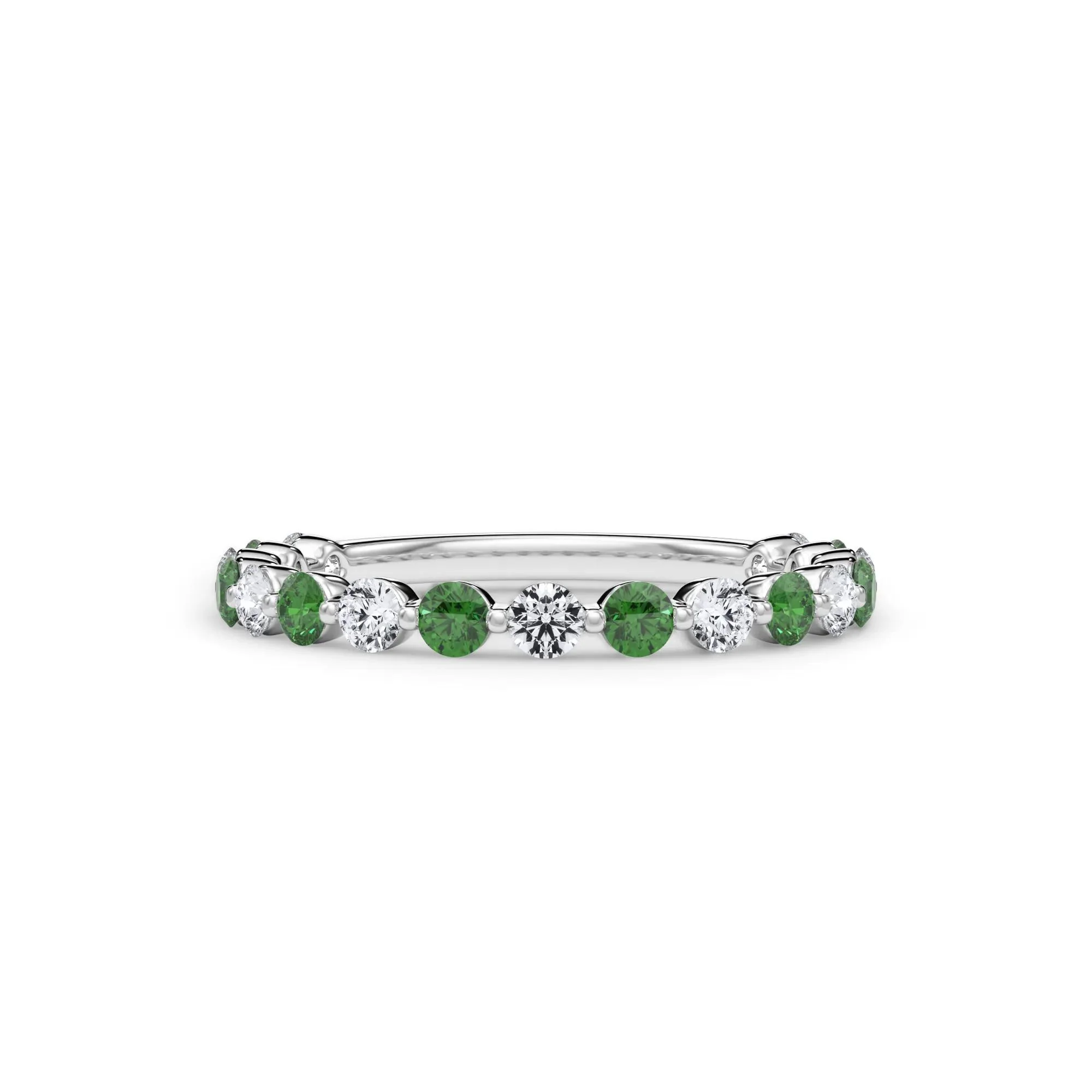 1/3 CT. Tw. Lab Grown Diamond & Lab-Created Emerald Half Eternity Anniversary Band Ring 14K White Gold Size 5.5 3mm
