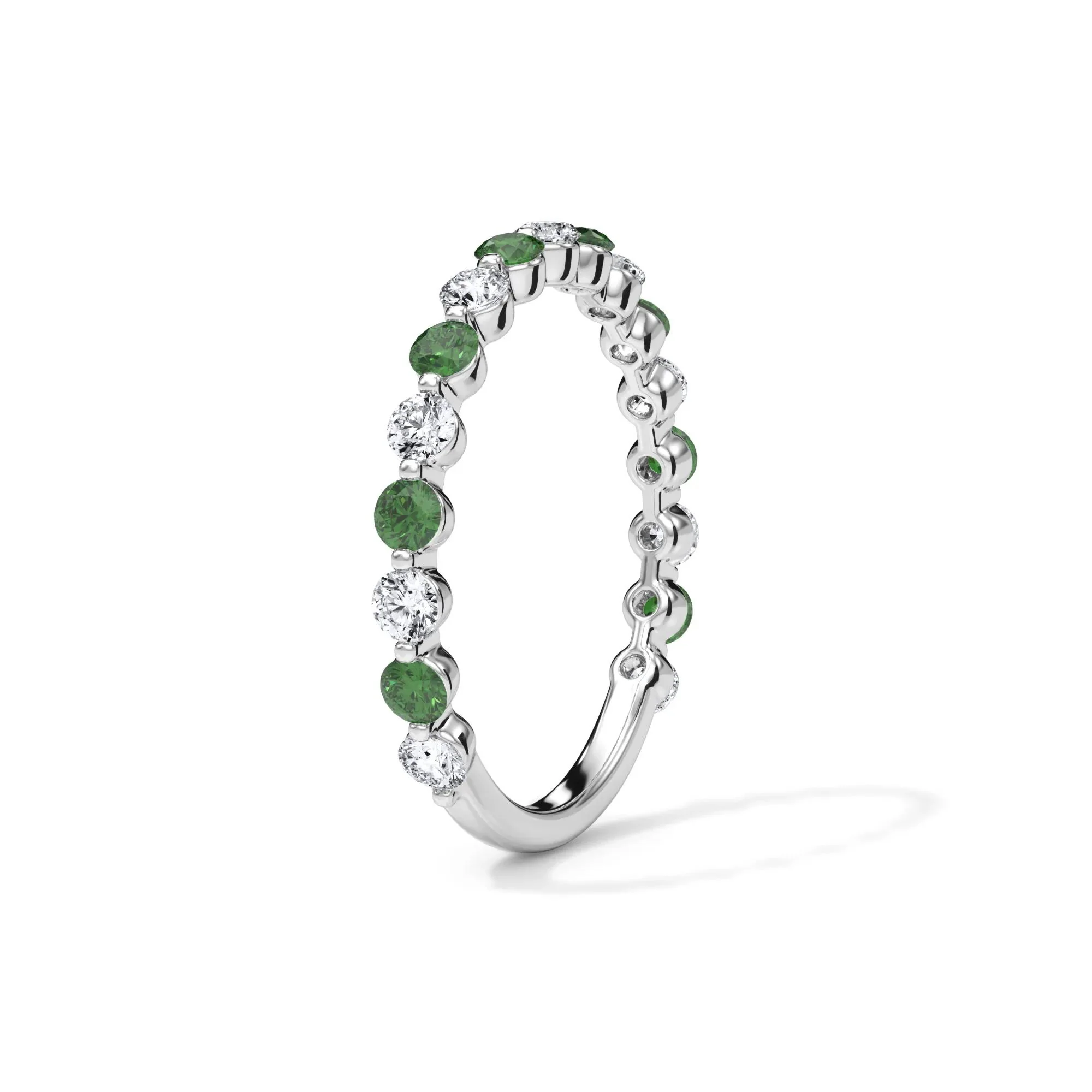 1/3 CT. Tw. Lab Grown Diamond & Lab-Created Emerald Half Eternity Anniversary Band Ring 14K White Gold Size 8.5 3mm - Image 3