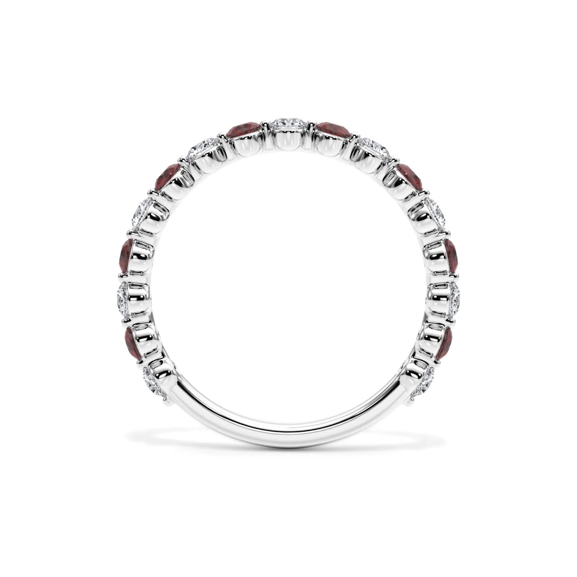1/3 CT. Tw. Lab Grown Diamond & Lab-Created Ruby Half Eternity Anniversary Band Ring 14K White Gold Size 6 3mm - Image 2