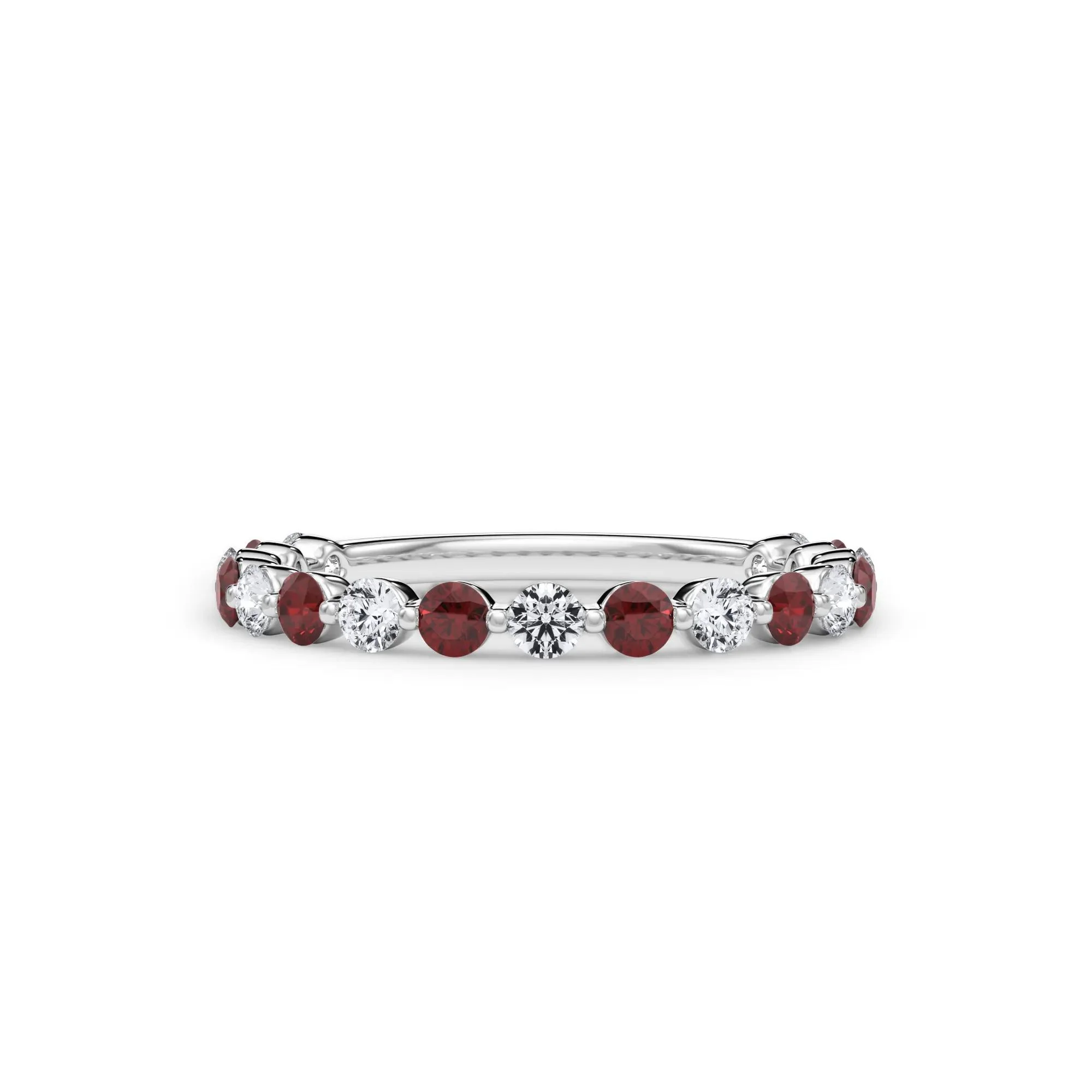 1/3 CT. Tw. Lab Grown Diamond & Lab-Created Ruby Half Eternity Anniversary Band Ring 14K White Gold Size 8.5 3mm