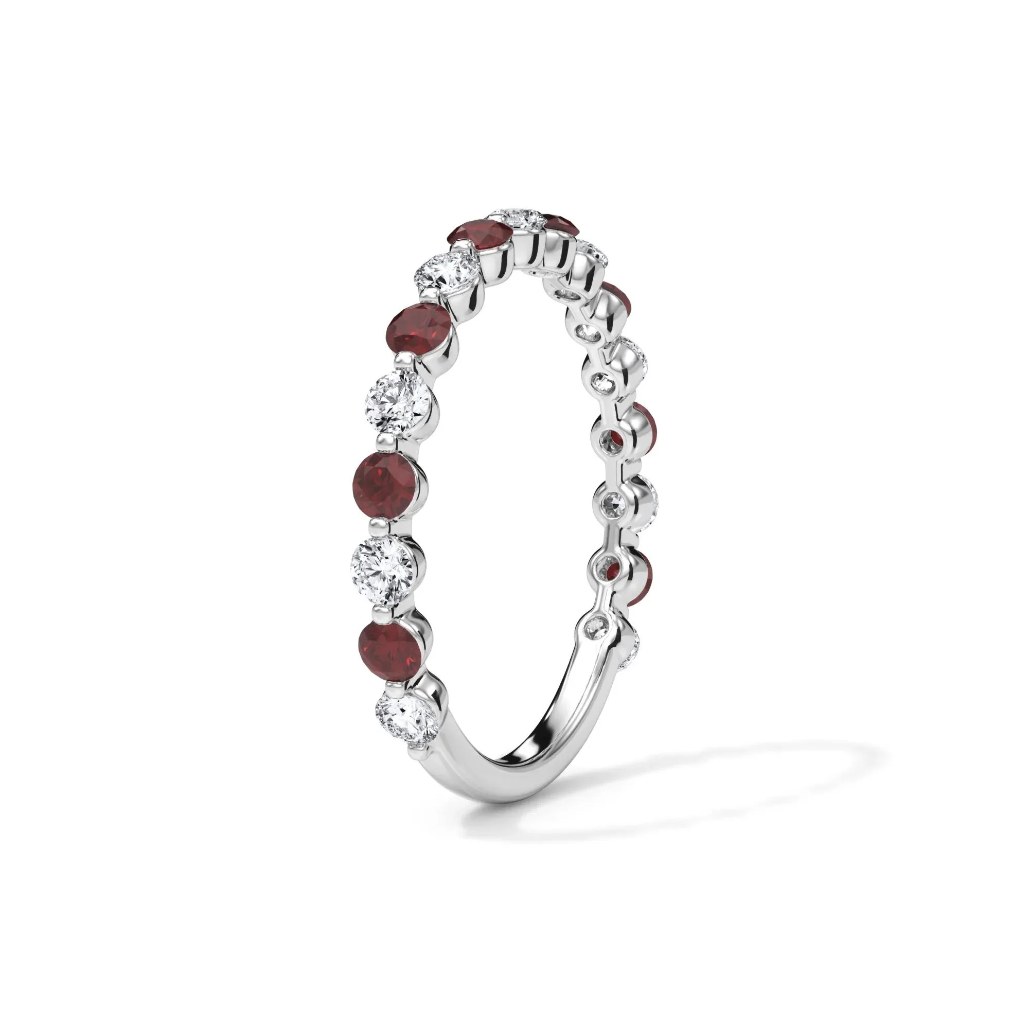 1/3 CT. Tw. Lab Grown Diamond & Lab-Created Ruby Half Eternity Anniversary Band Ring 14K White Gold Size 8.5 3mm - Image 3