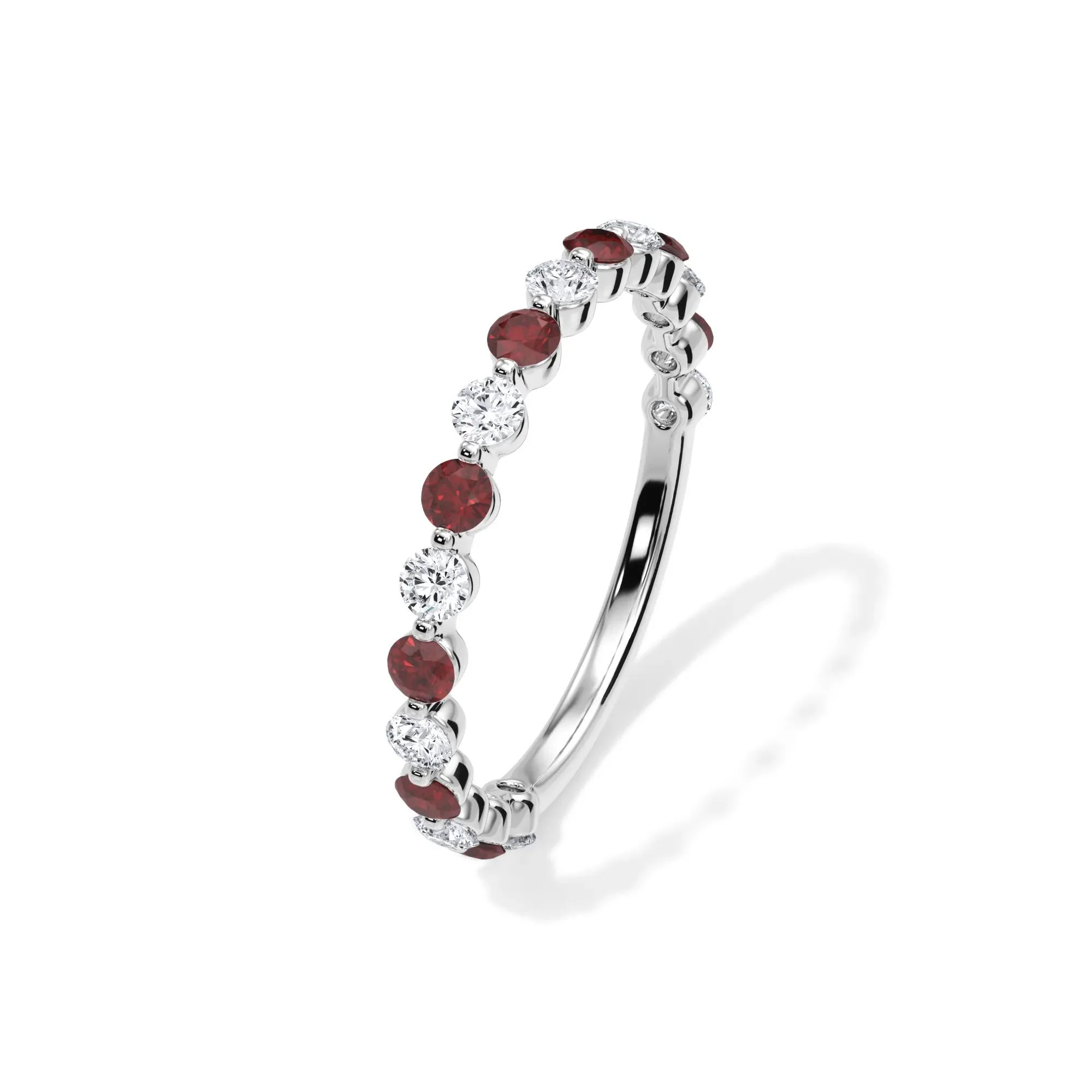 1/3 CT. Tw. Lab Grown Diamond & Lab-Created Ruby Half Eternity Anniversary Band Ring 14K White Gold Size 8.5 3mm - Image 4