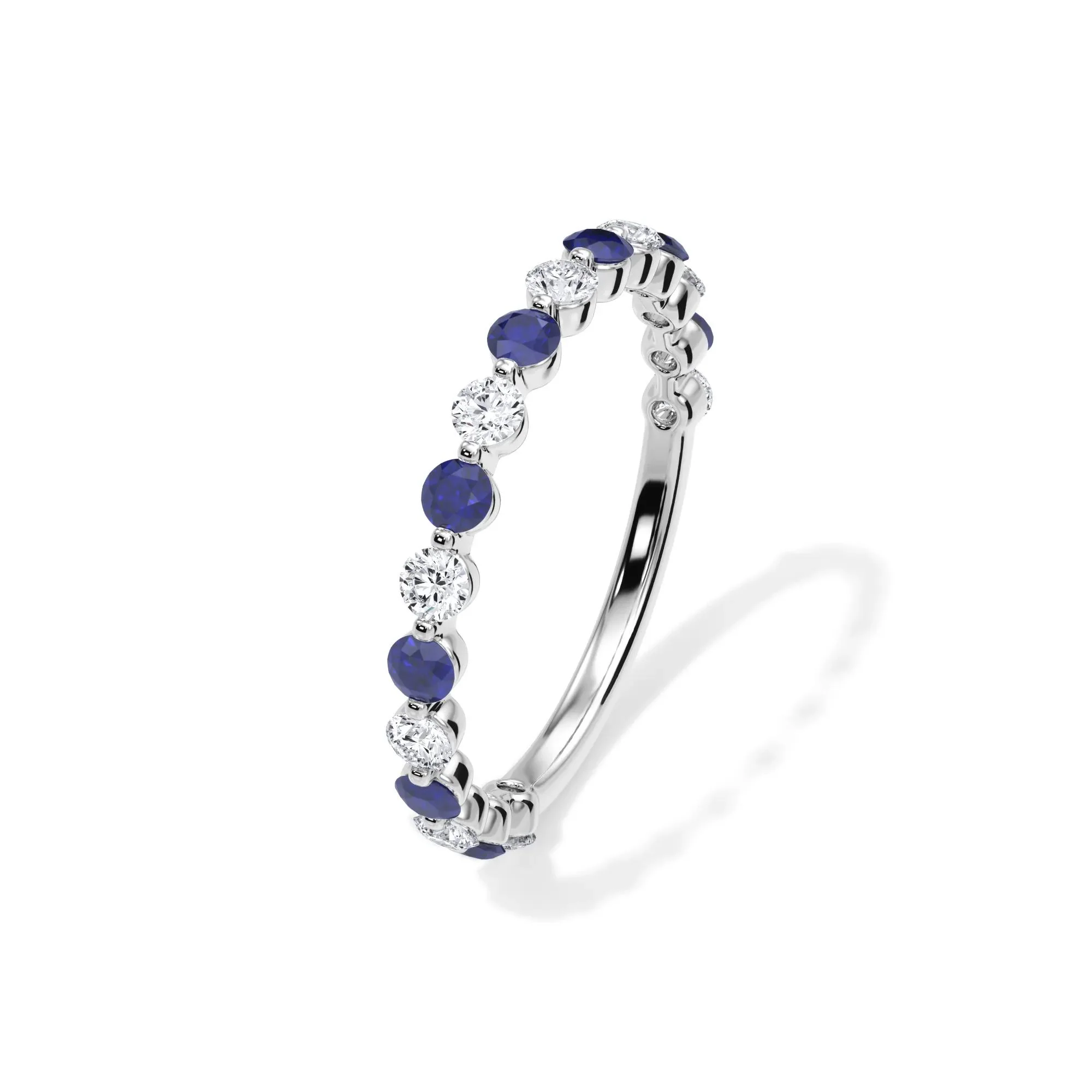 1/3 CT. Tw. Lab Grown Diamond & Lab-Created Sapphire Half Eternity Anniversary Band Ring 14K White Gold Size 6 3mm - Image 4