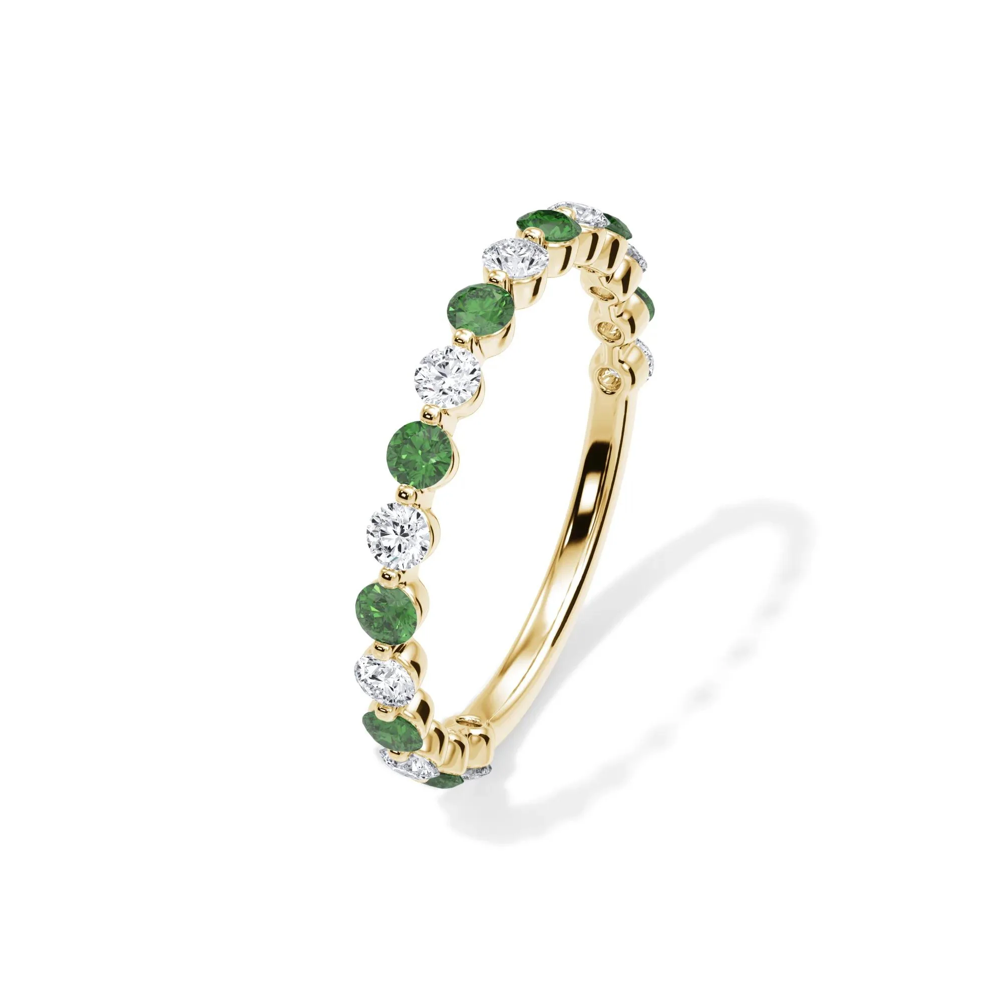 1/3 CT. Tw. Lab Grown Diamond & Lab-Created Emerald Half Eternity Anniversary Band Ring 14K Yellow Gold Size 4.5 3mm - Image 4