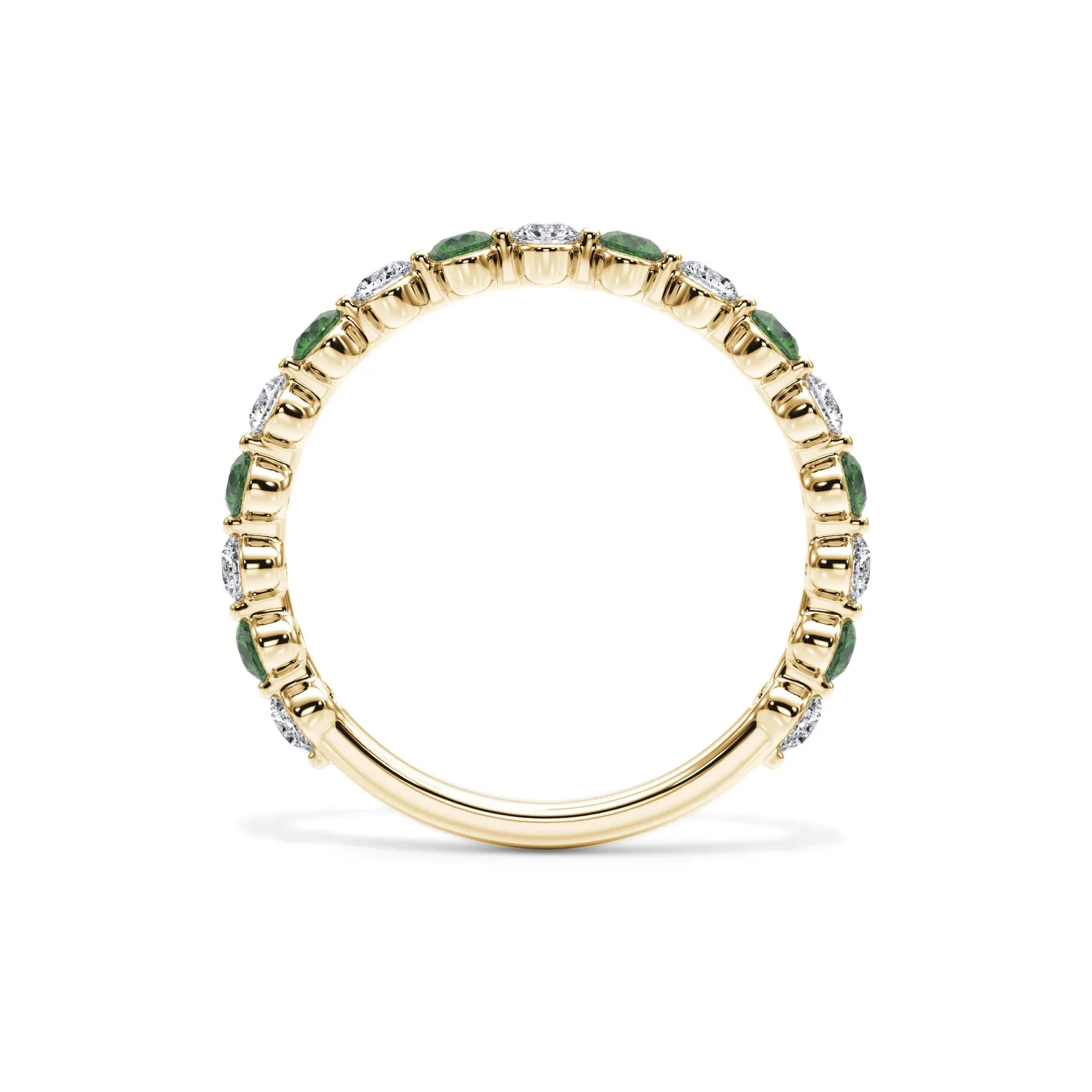 1/3 CT. Tw. Lab Grown Diamond & Lab-Created Emerald Half Eternity Anniversary Band Ring 14K Yellow Gold Size 5.5 3mm - Image 2