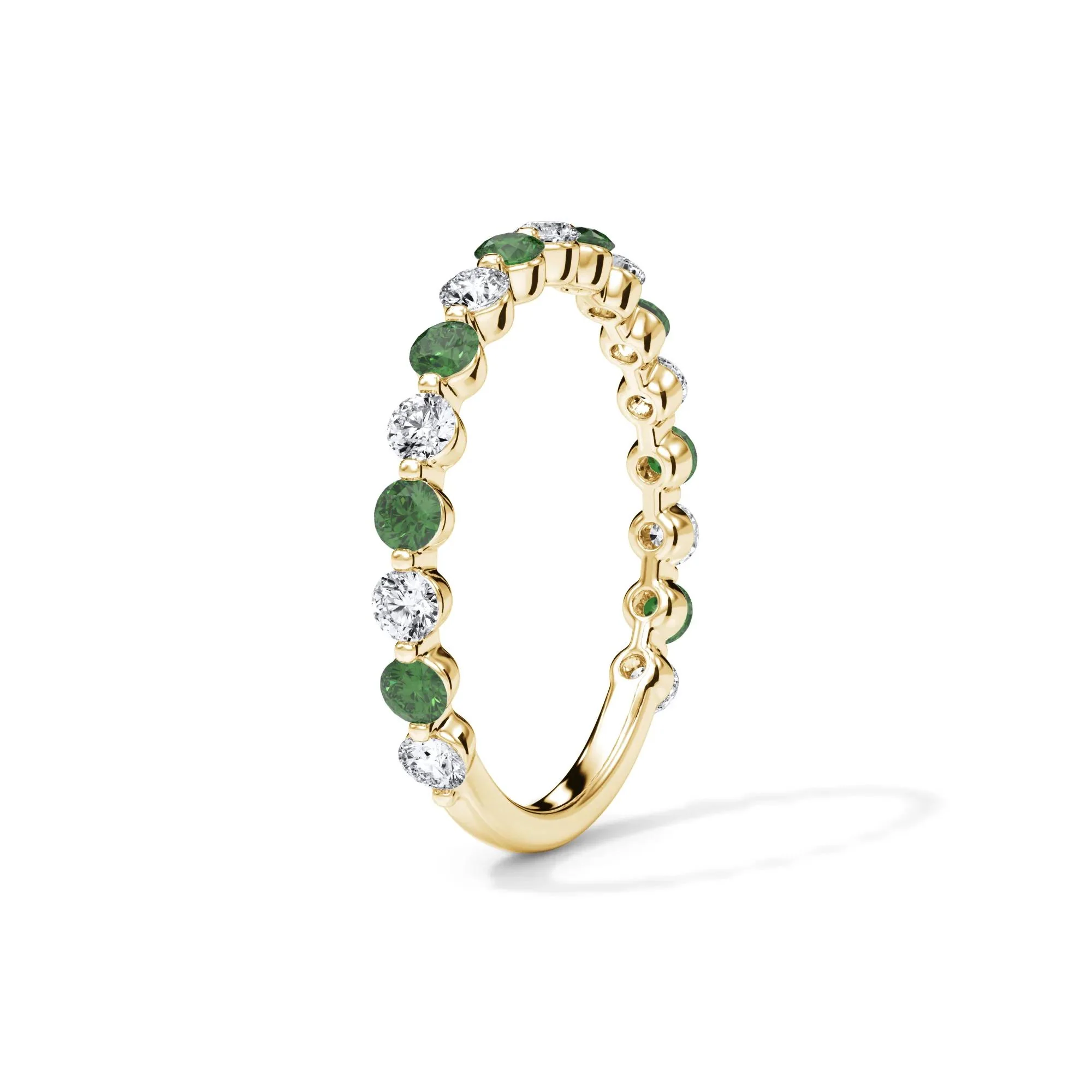 1/3 CT. Tw. Lab Grown Diamond & Lab-Created Emerald Half Eternity Anniversary Band Ring 14K Yellow Gold Size 7.5 3mm - Image 3