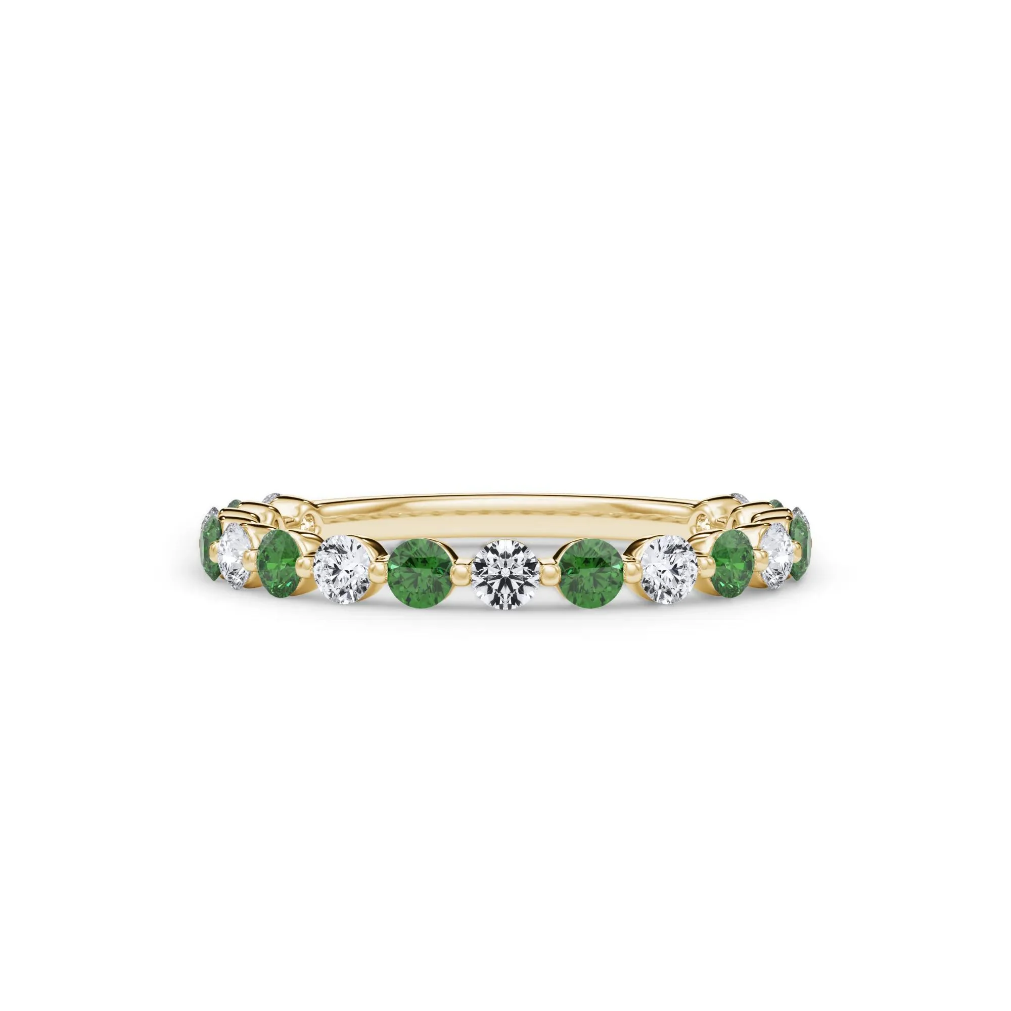 1/3 CT. Tw. Lab Grown Diamond & Lab-Created Emerald Half Eternity Anniversary Band Ring 14K Yellow Gold Size 8.5 3mm