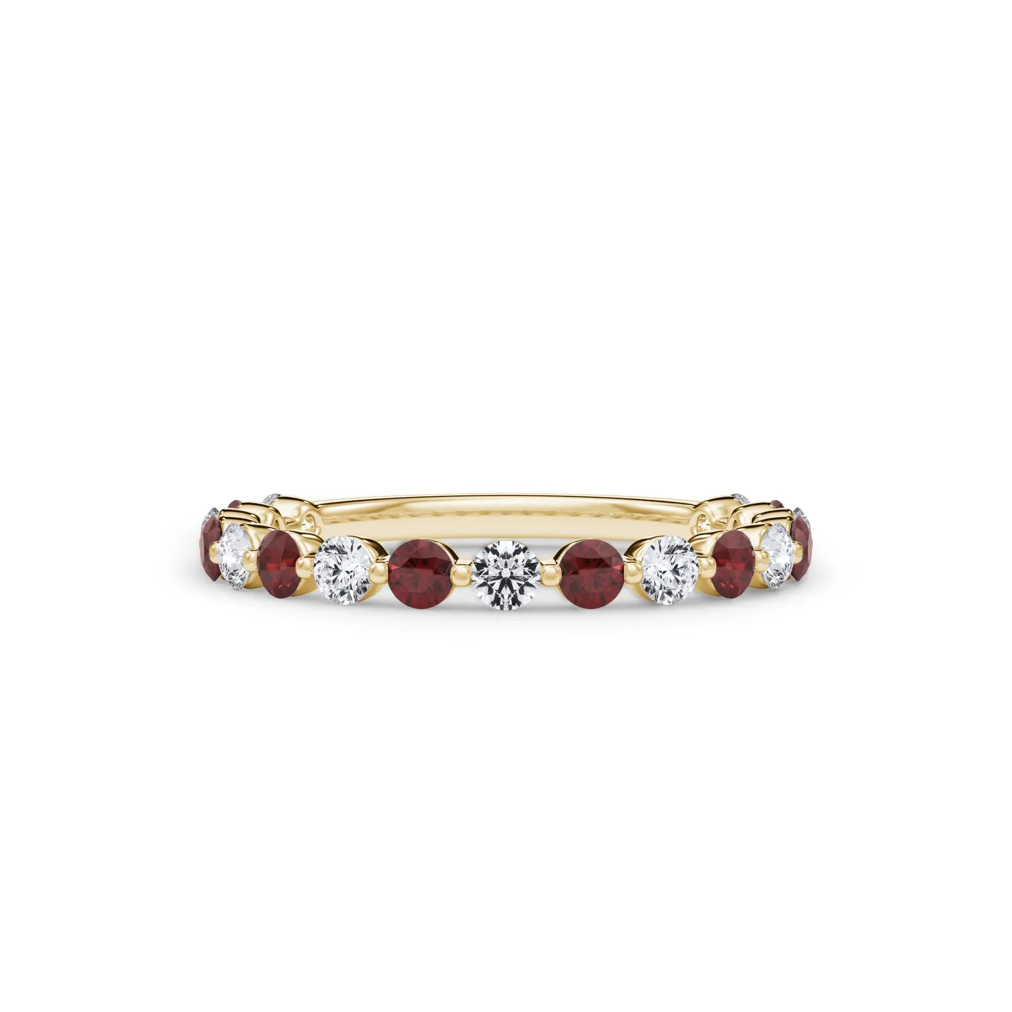 1/3 CT. Tw. Lab Grown Diamond & Lab-Created Ruby Half Eternity Anniversary Band Ring 14K Yellow Gold Size 6 3mm