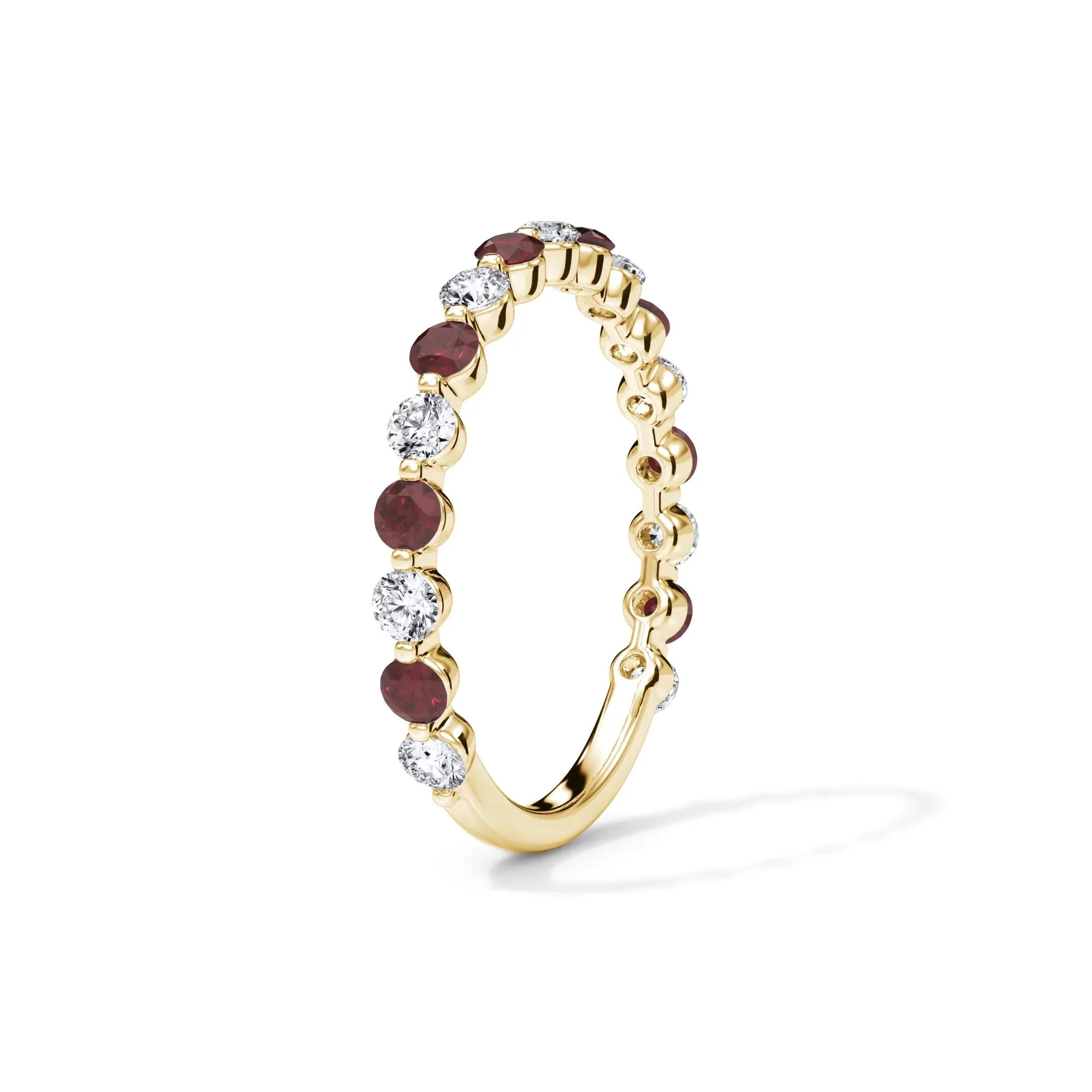 1/3 CT. Tw. Lab Grown Diamond & Lab-Created Ruby Half Eternity Anniversary Band Ring 14K Yellow Gold Size 7 3mm - Image 3