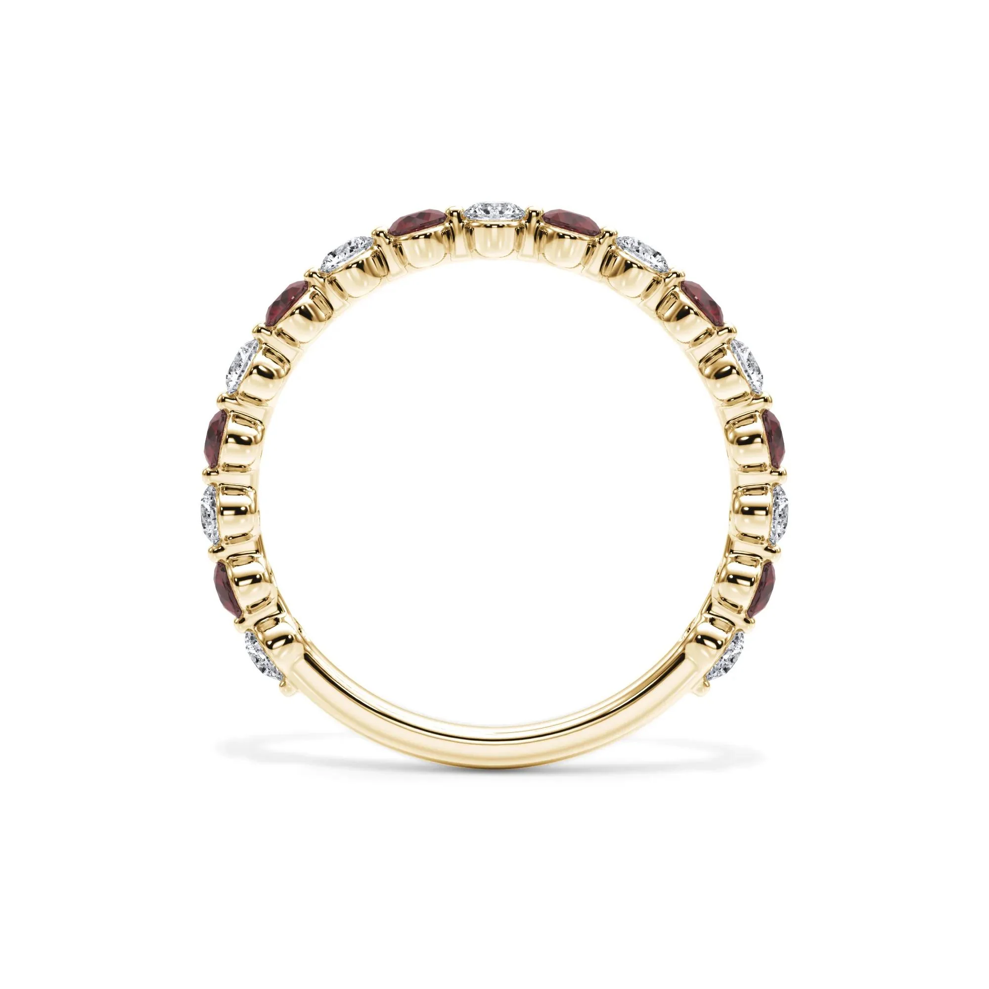 1/3 CT. Tw. Lab Grown Diamond & Lab-Created Ruby Half Eternity Anniversary Band Ring 14K Yellow Gold Size 7.5 3mm - Image 2