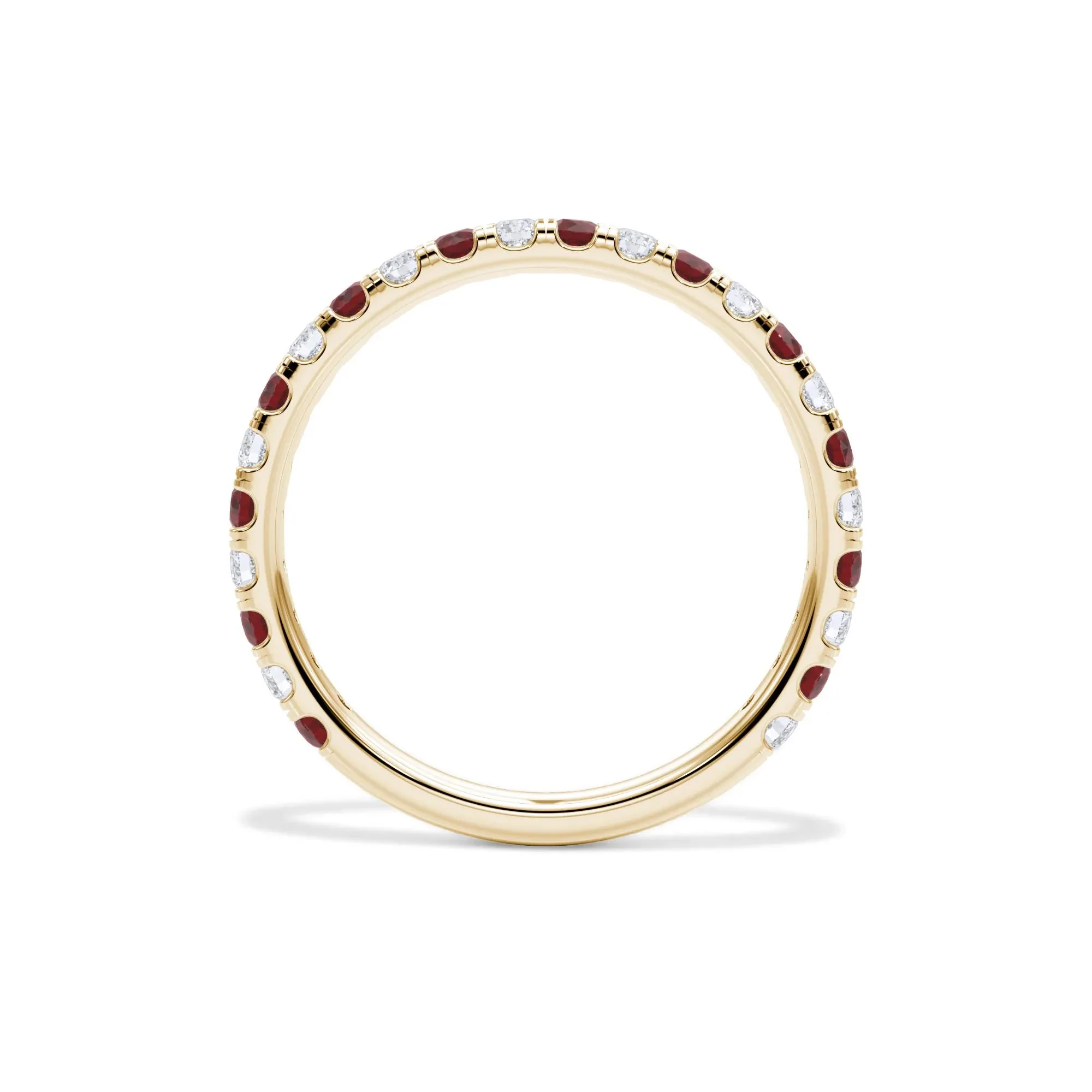 1/3 CT. Tw. Lab Grown Diamond & Lab-Created Ruby Anniversary Band Ring 14K Yellow Gold Size 4 3mm - Image 2