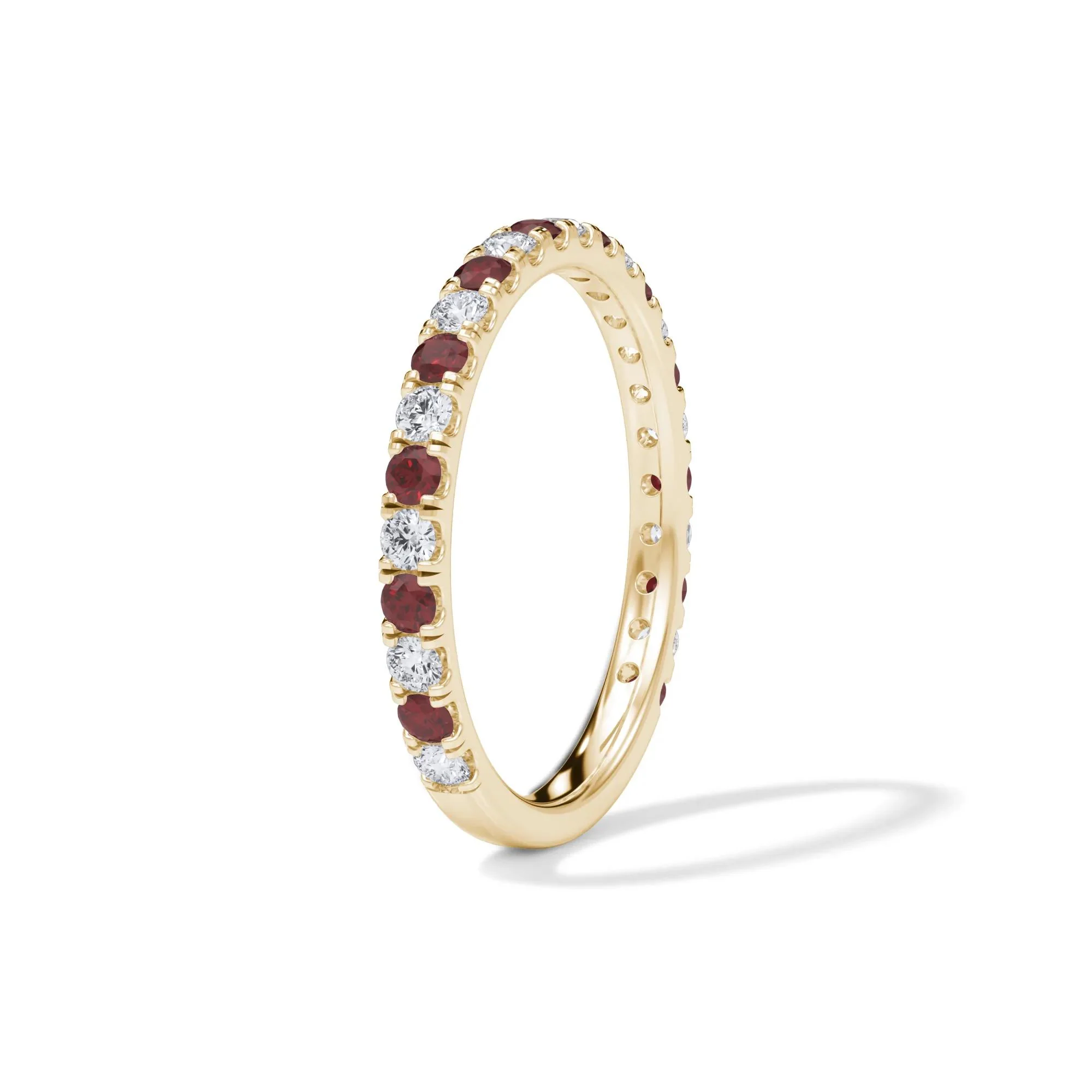 1/3 CT. Tw. Lab Grown Diamond & Lab-Created Ruby Anniversary Band Ring 14K Yellow Gold Size 6 3mm - Image 3