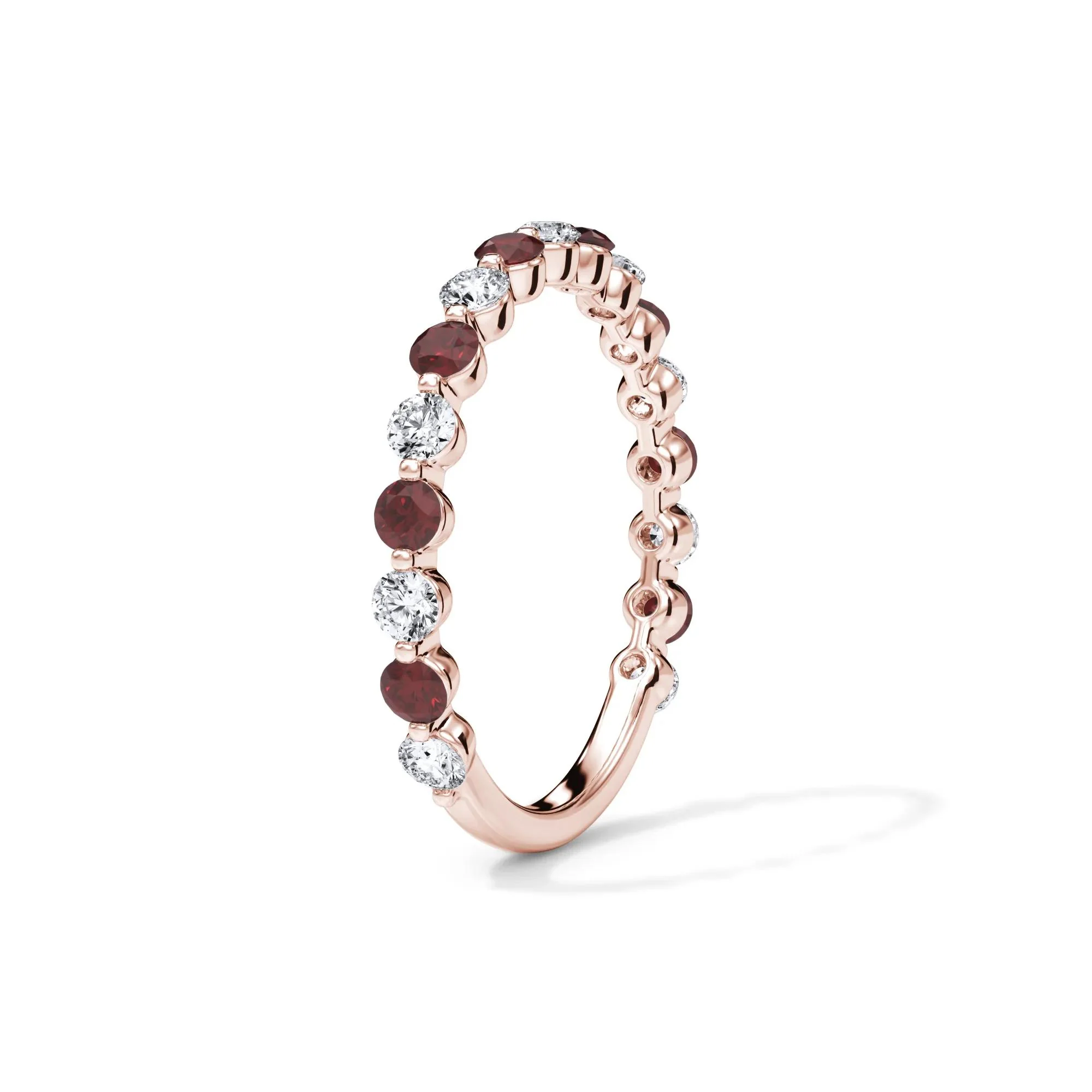 1/3 CT. Tw. Lab Grown Diamond & Lab-Created Ruby Half Eternity Anniversary Band Ring 14K Rose Gold Size 5 3mm - Image 3