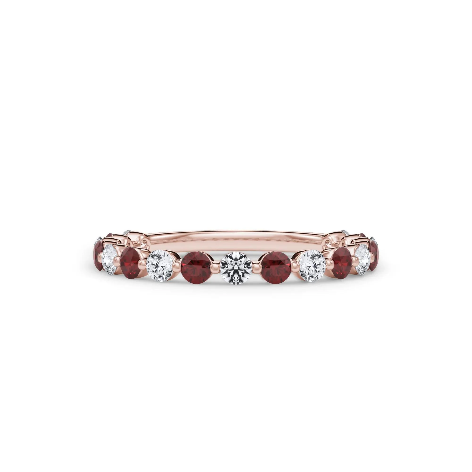 1/3 CT. Tw. Lab Grown Diamond & Lab-Created Ruby Half Eternity Anniversary Band Ring 14K Rose Gold Size 5.5 3mm