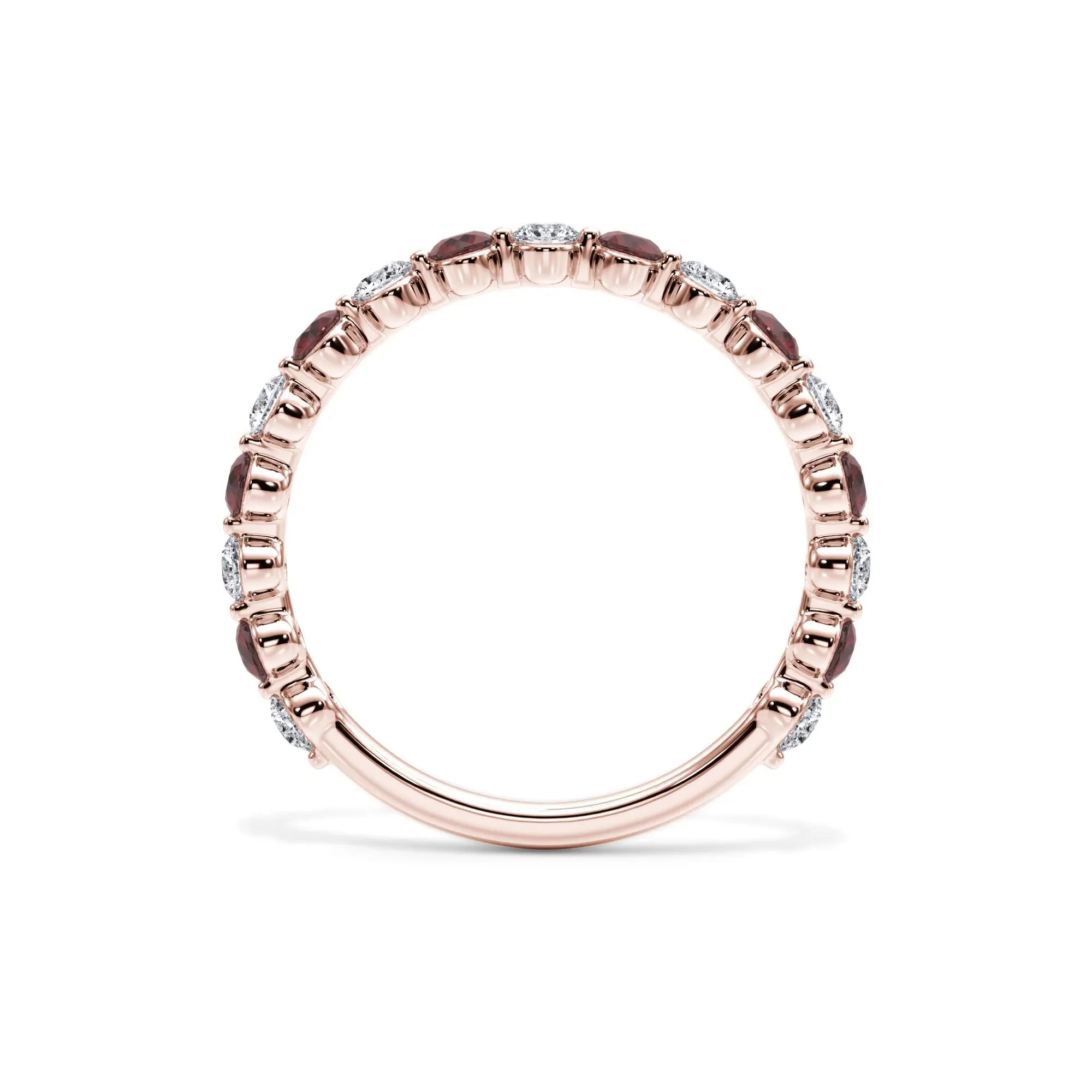 1/3 CT. Tw. Lab Grown Diamond & Lab-Created Ruby Half Eternity Anniversary Band Ring 14K Rose Gold Size 5.5 3mm - Image 2