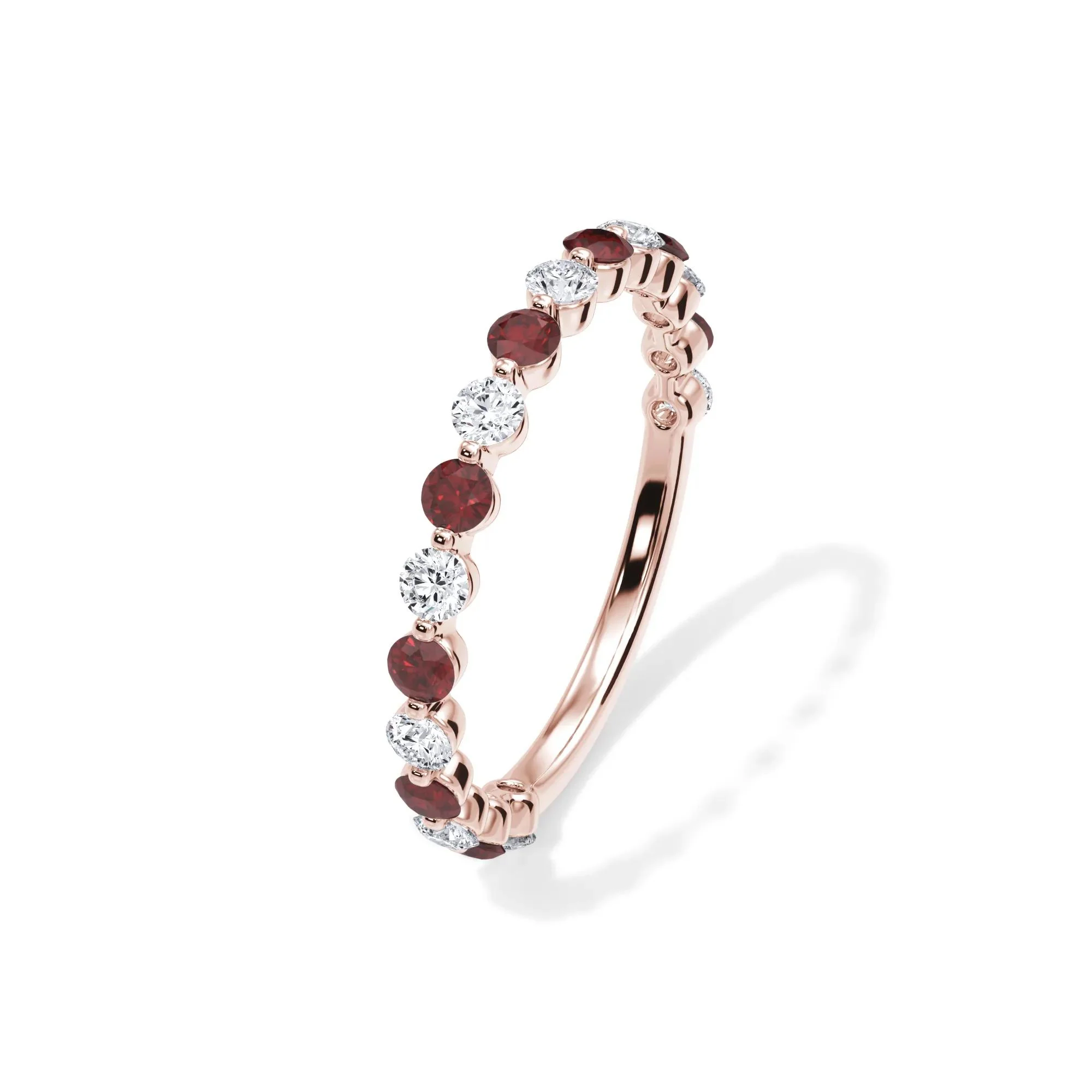 1/3 CT. Tw. Lab Grown Diamond & Lab-Created Ruby Half Eternity Anniversary Band Ring 14K Rose Gold Size 7.5 3mm - Image 4