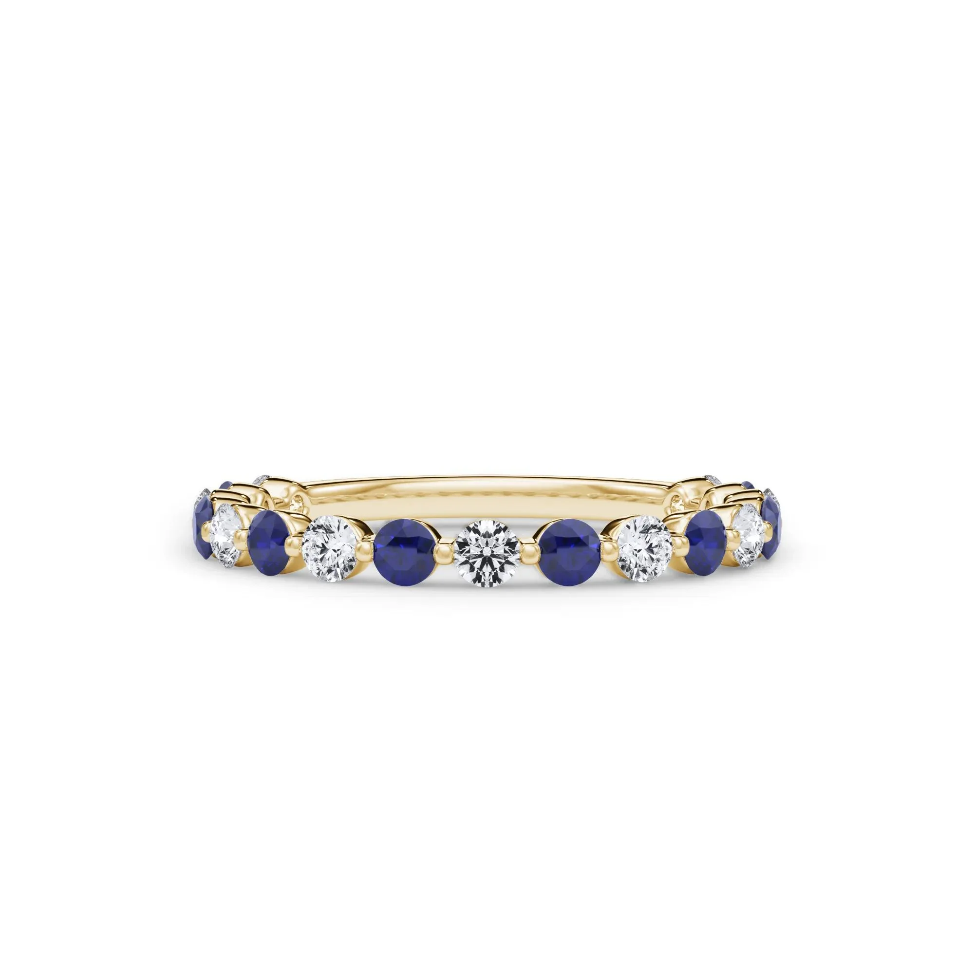 1/3 CT. Tw. Lab Grown Diamond & Lab-Created Sapphire Half Eternity Anniversary Band Ring 14K Yellow Gold Size 7.5 3mm