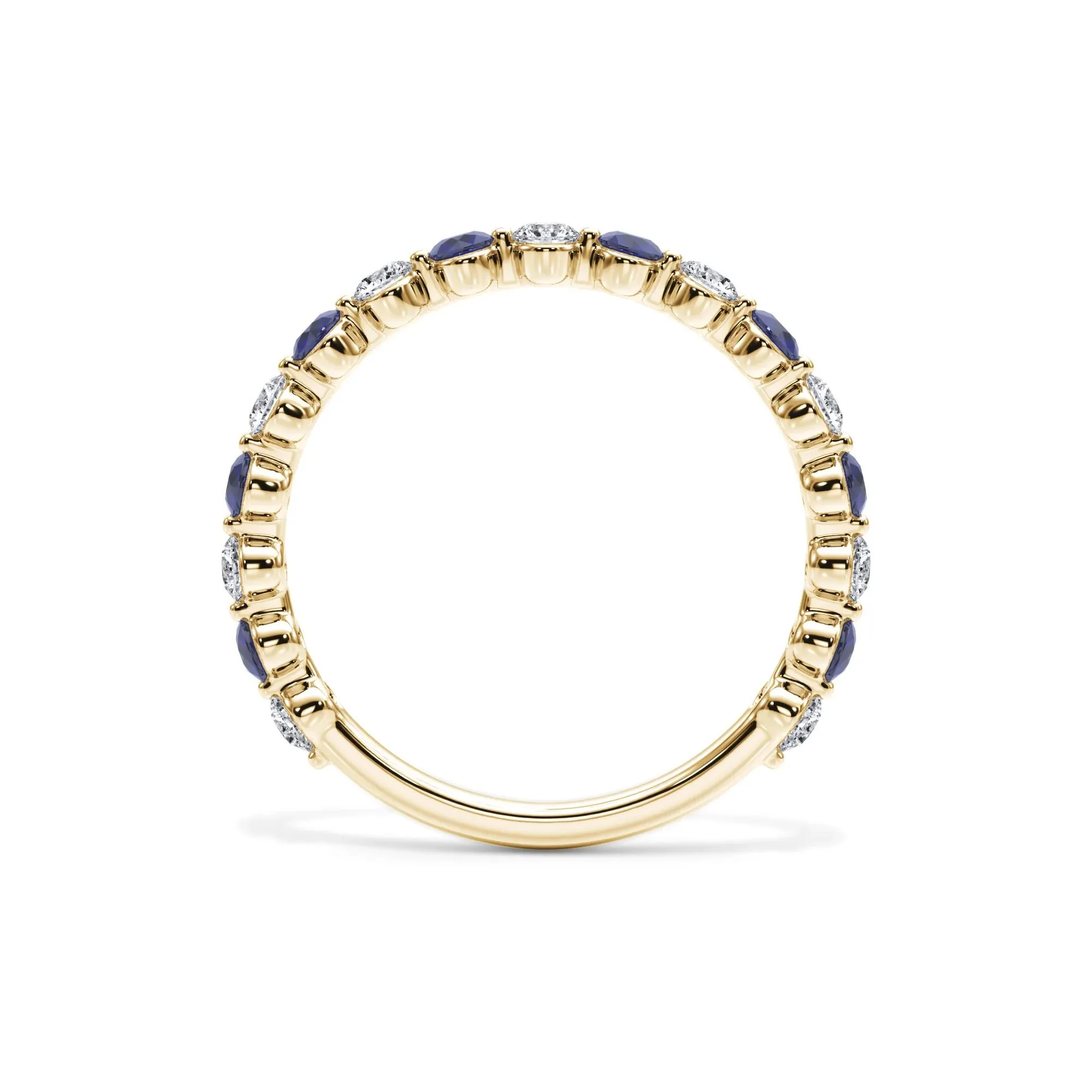 1/3 CT. Tw. Lab Grown Diamond & Lab-Created Sapphire Half Eternity Anniversary Band Ring 14K Yellow Gold Size 7.5 3mm - Image 2