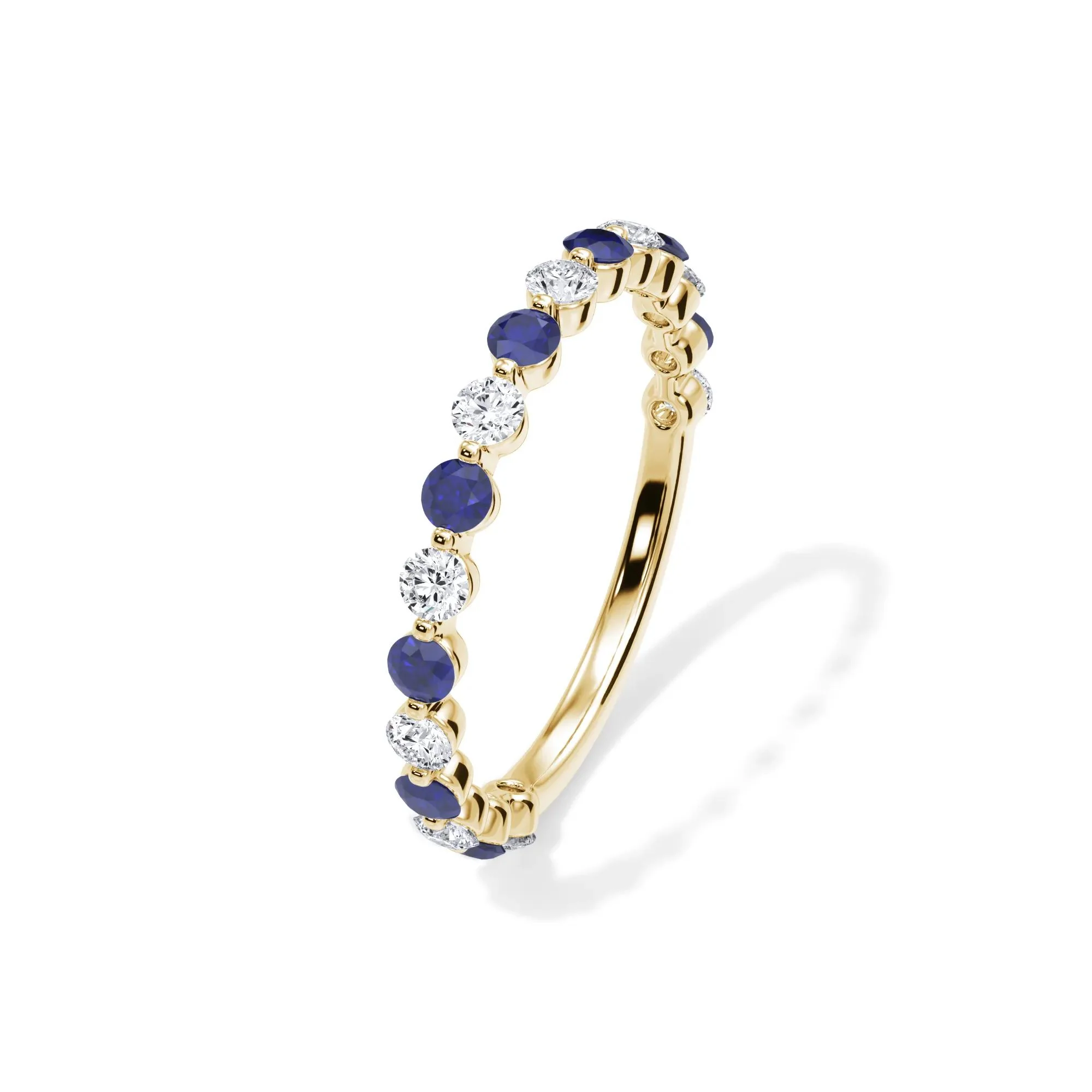 1/3 CT. Tw. Lab Grown Diamond & Lab-Created Sapphire Half Eternity Anniversary Band Ring 14K Yellow Gold Size 7.5 3mm - Image 4