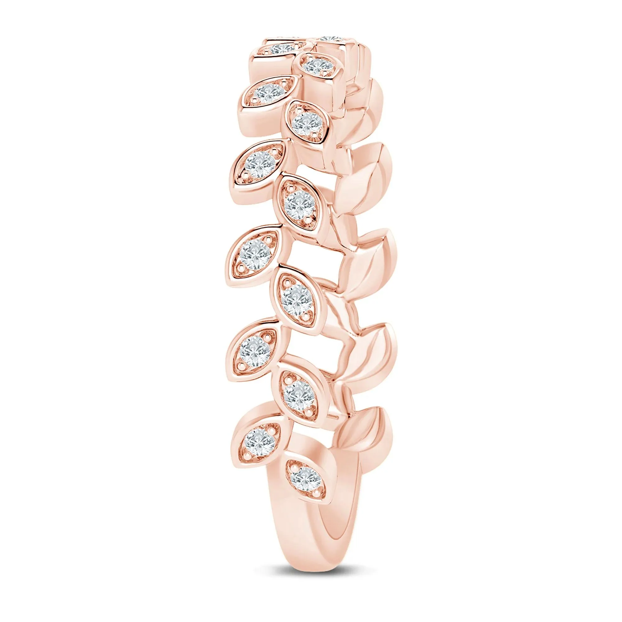 1/7 CT. Tw. Lab Grown Diamond Floral Stack Anniversary Band Ring 10K Rose Gold Size 5.5 1mm - Image 3