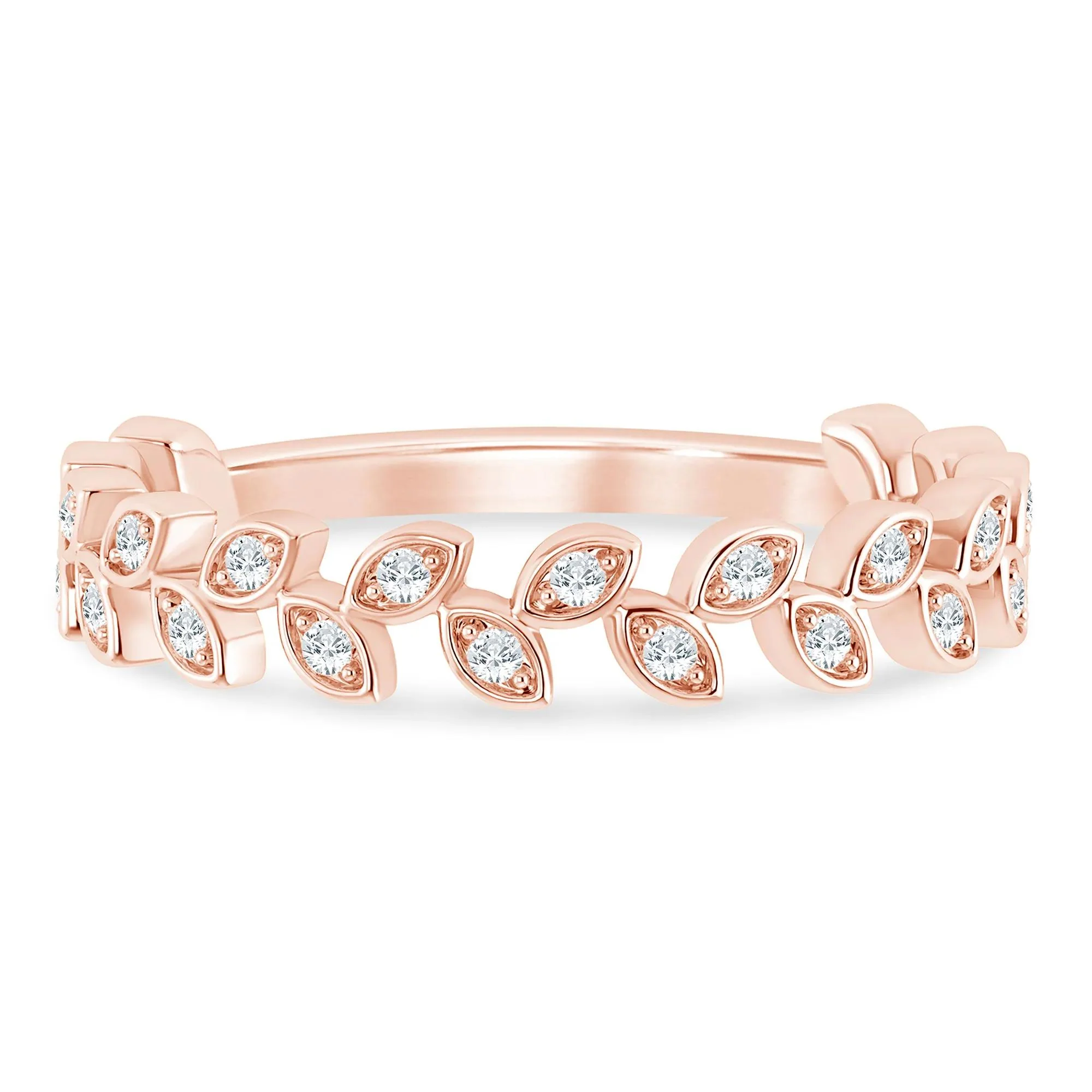 1/7 CT. Tw. Lab Grown Diamond Floral Stack Anniversary Band Ring 10K Rose Gold Size 8 1mm