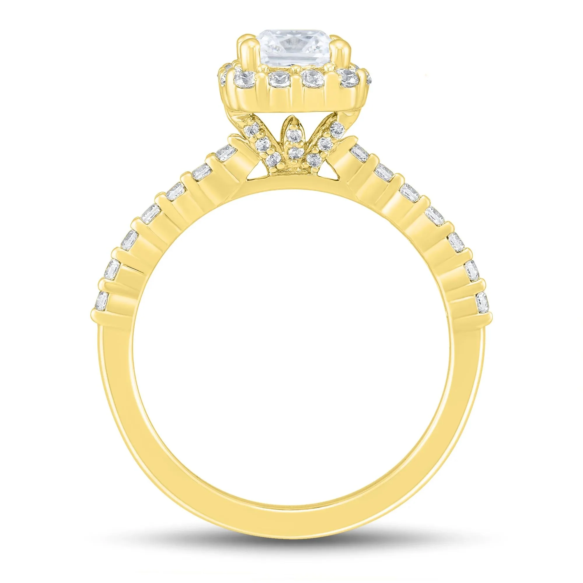 1 3/4 CT. Tw. Lab Grown Diamond Emerald-Cut Halo Engagement Ring 14K Yellow Gold Size 5.5 1mm - Image 3
