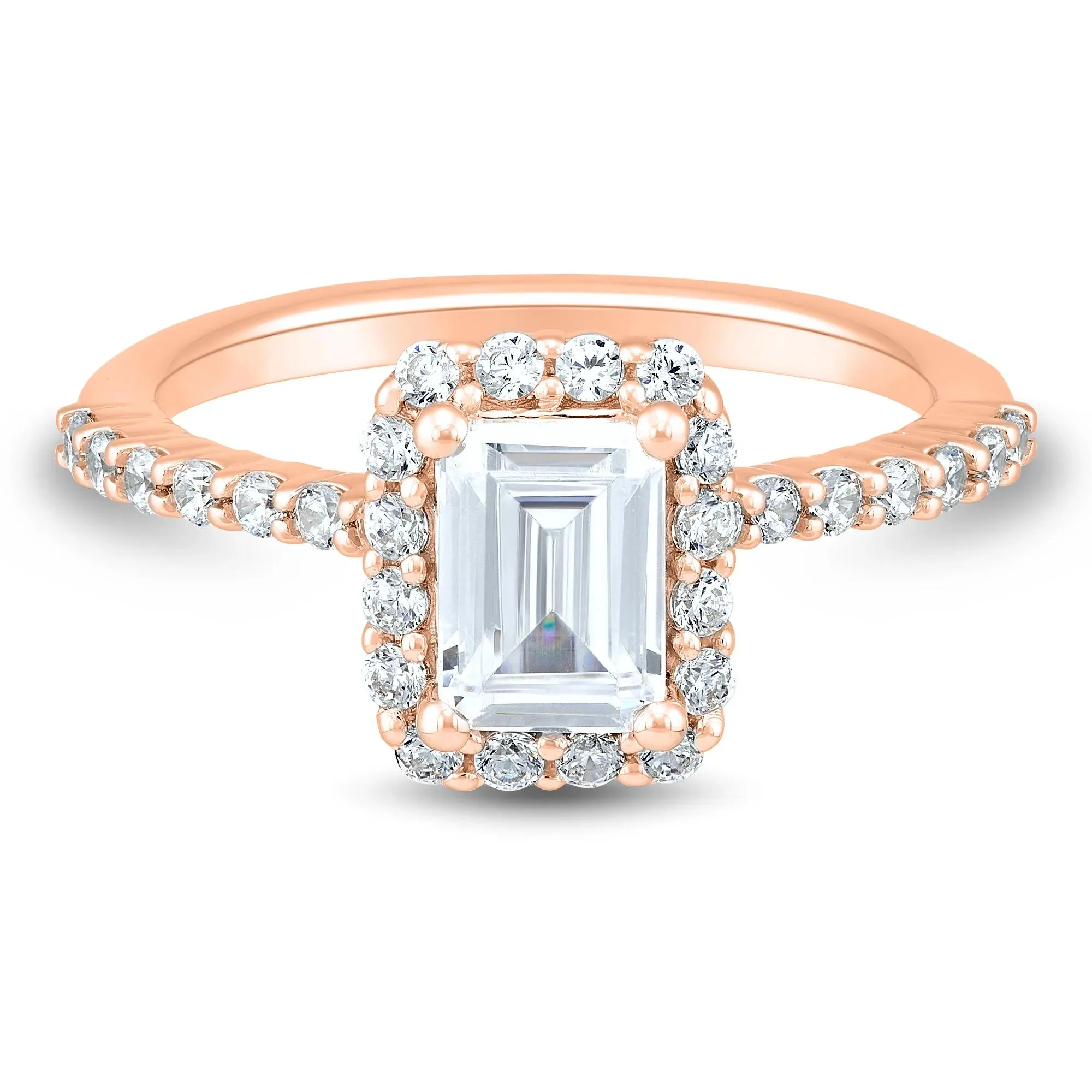 1 3/4 CT. Tw. Lab Grown Diamond Emerald-Cut Halo Engagement Ring 14K Rose Gold Size 6 1mm
