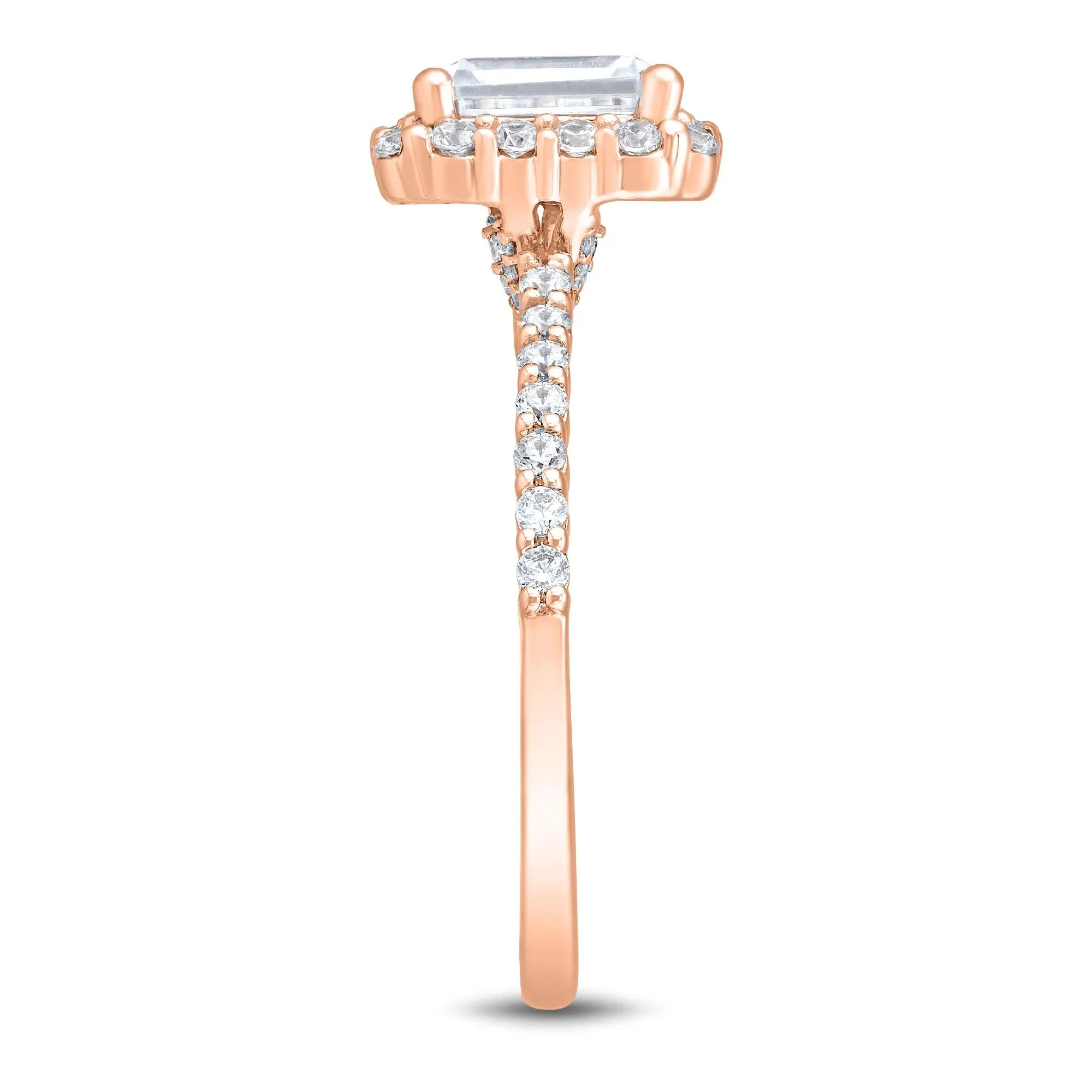 1 3/4 CT. Tw. Lab Grown Diamond Emerald-Cut Halo Engagement Ring 14K Rose Gold Size 6 1mm - Image 3