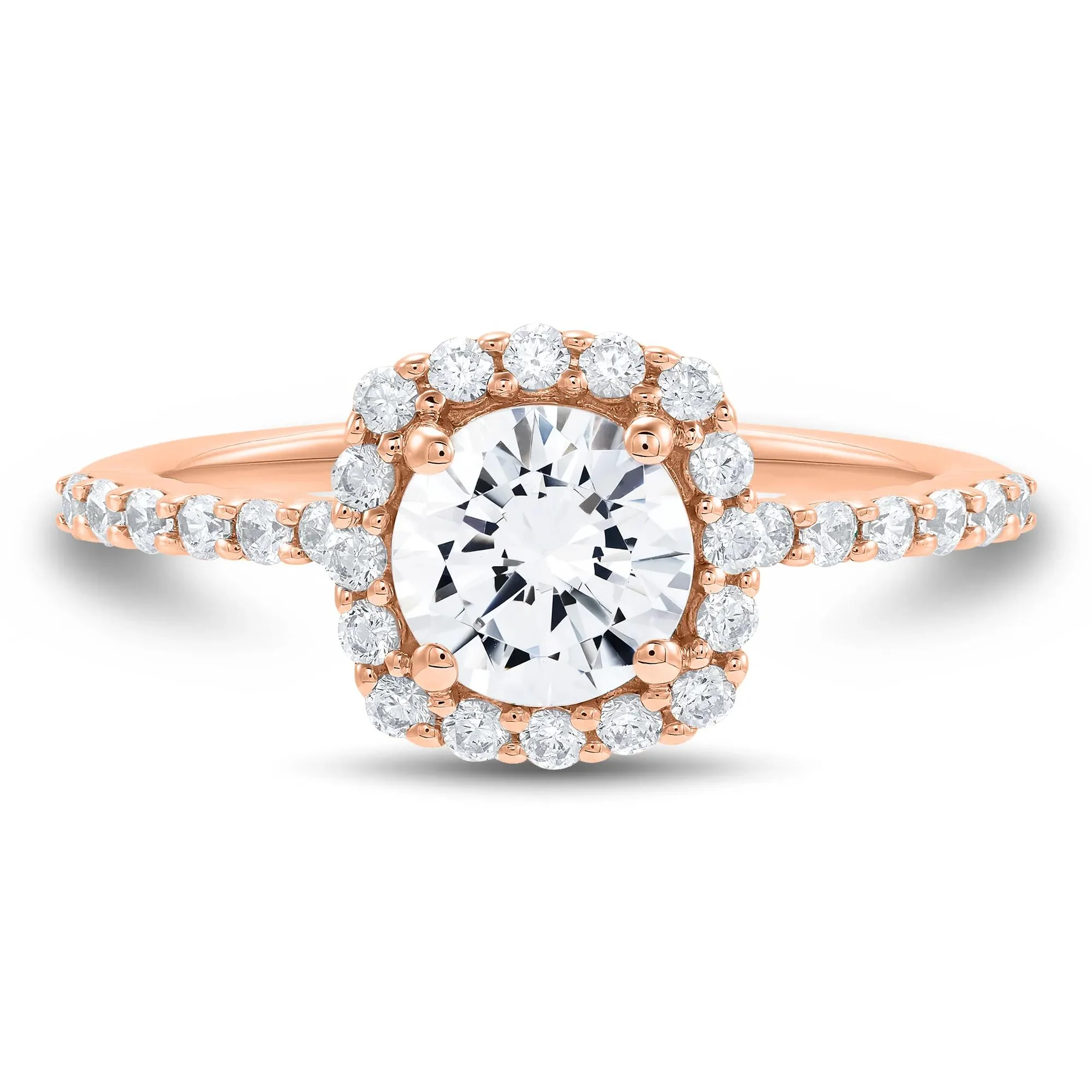 1 3/4 CT. Tw. Lab Grown Diamond Cushion Halo Engagement Ring 14K Rose Gold Size 6 1mm