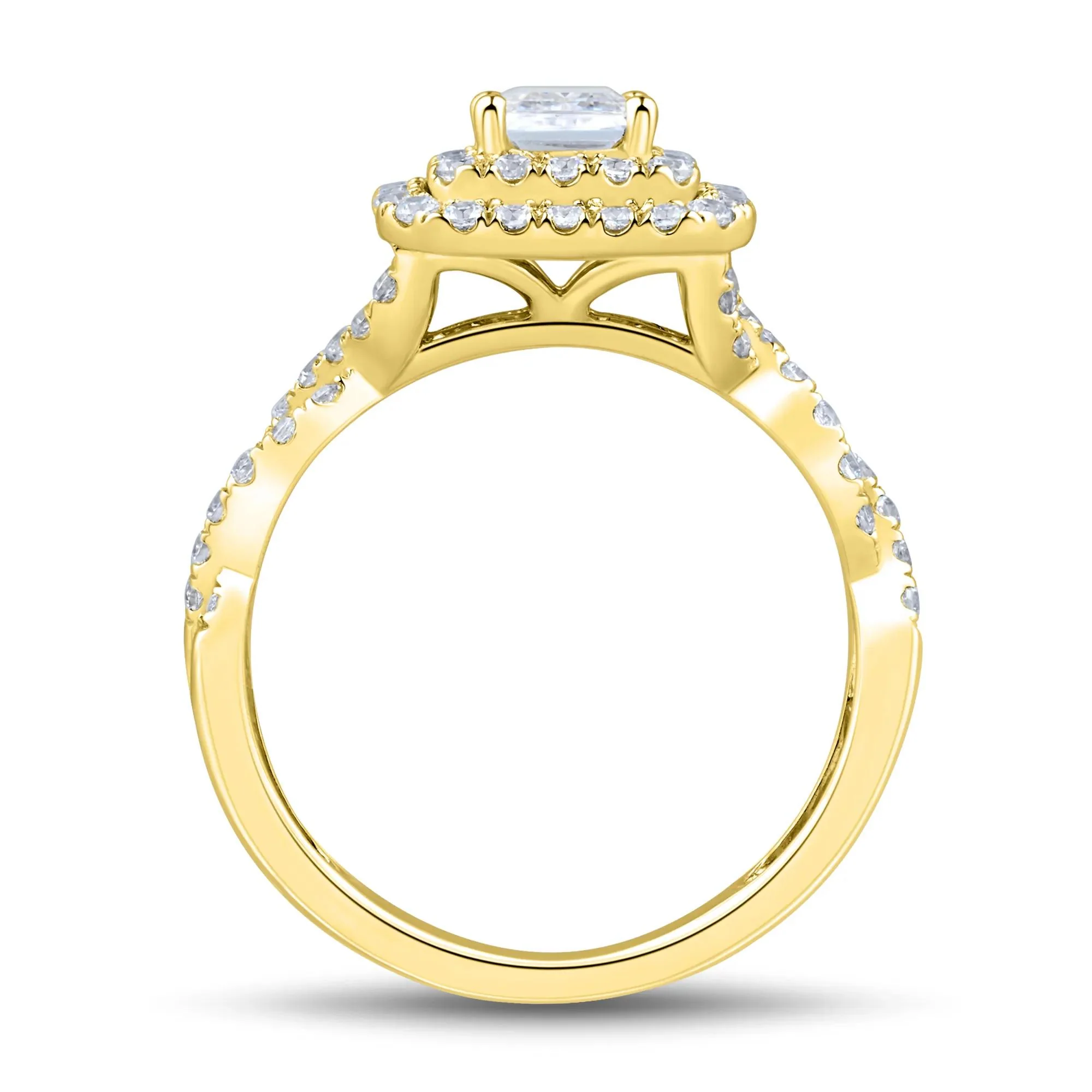 1/2 CT. Tw. Lab Grown Diamond Emerald-Cut Halo Engagement Ring 14K Yellow Gold Size 6.5 1.5mm - Image 2
