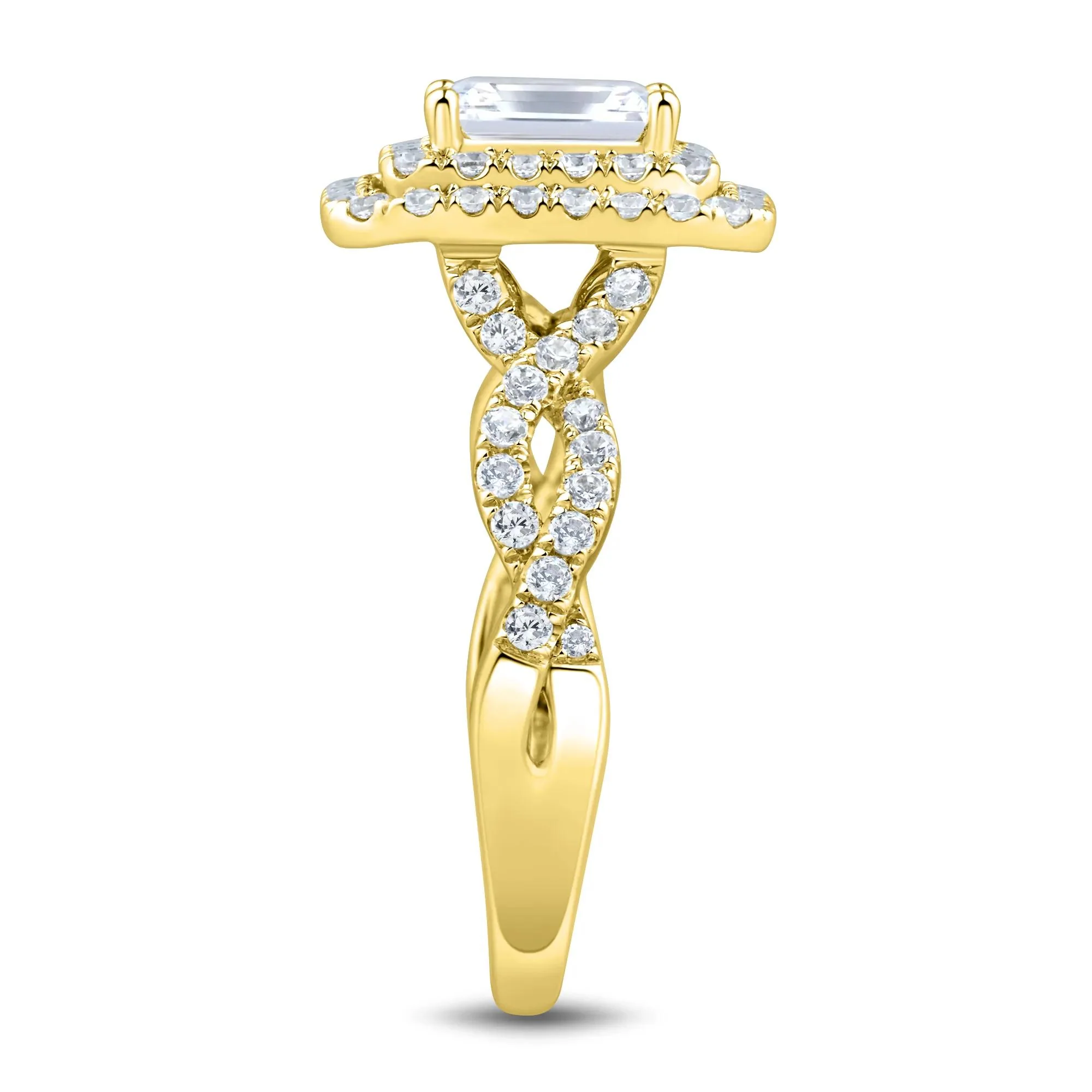1/2 CT. Tw. Lab Grown Diamond Emerald-Cut Halo Engagement Ring 14K Yellow Gold Size 9 1.5mm - Image 3
