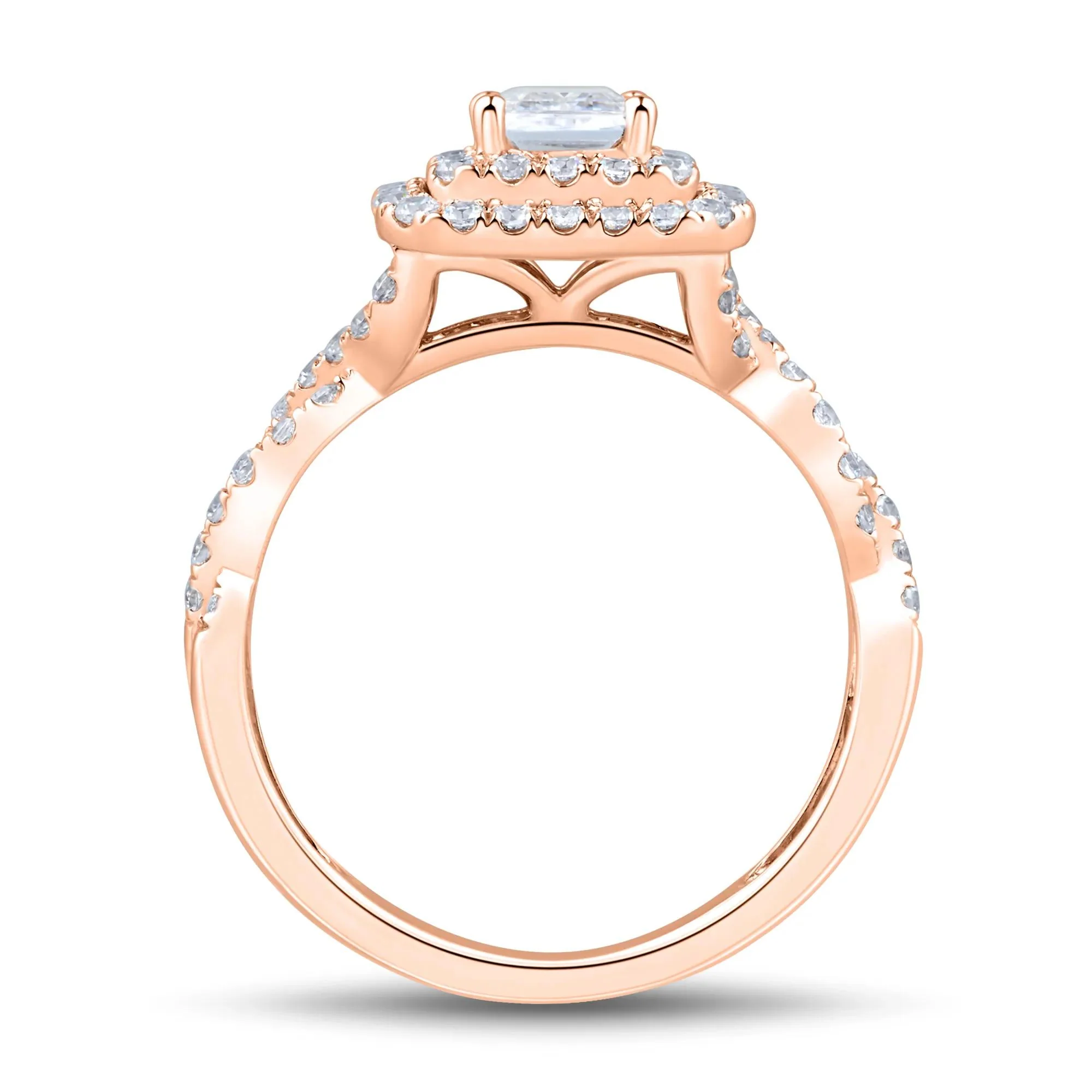 1/2 CT. Tw. Lab Grown Diamond Emerald-Cut Halo Engagement Ring 14K Rose Gold Size 6.5 1.5mm - Image 2