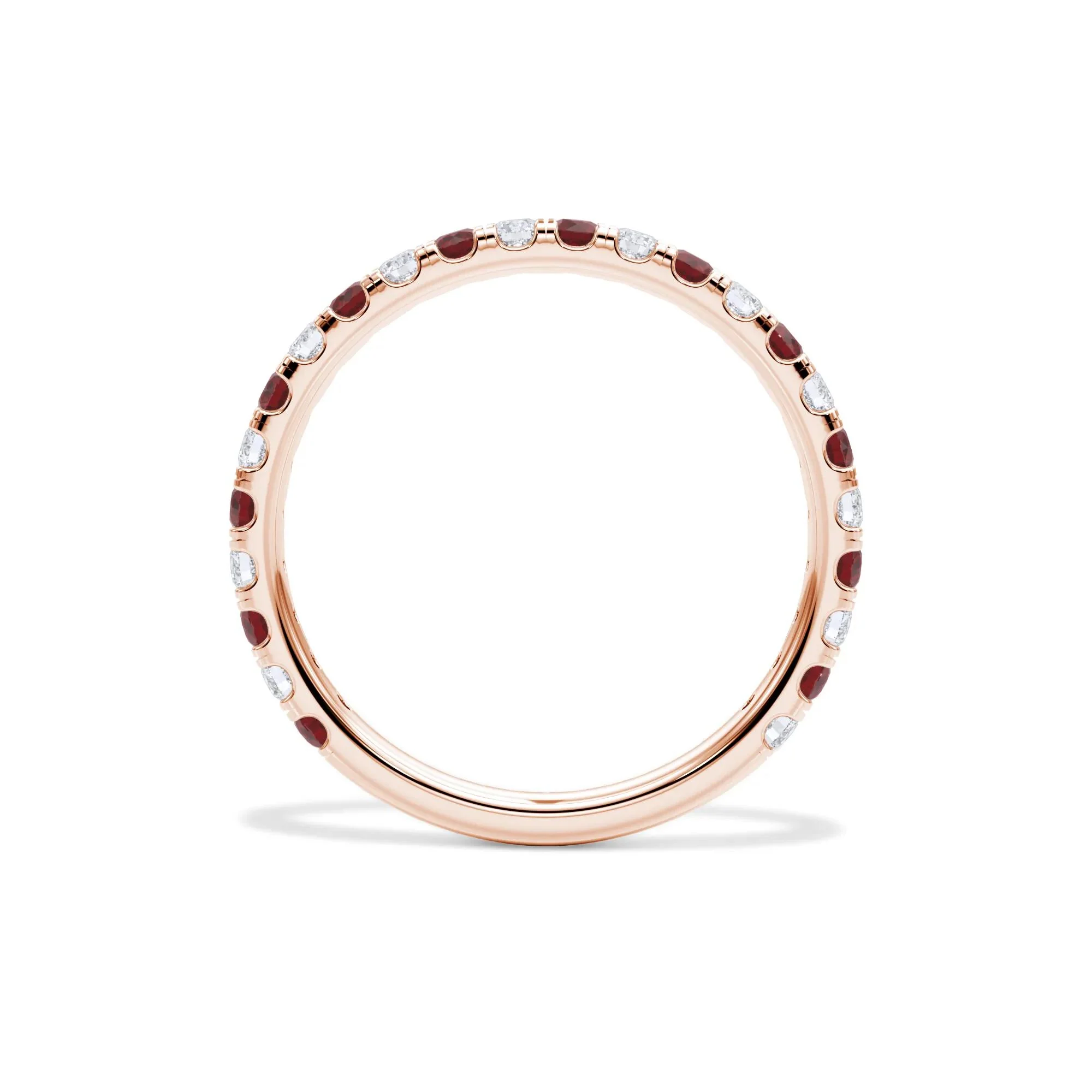 1/3 CT. Tw. Lab Grown Diamond & Lab-Created Ruby Anniversary Band Ring 14K Rose Gold Size 4 3mm - Image 2