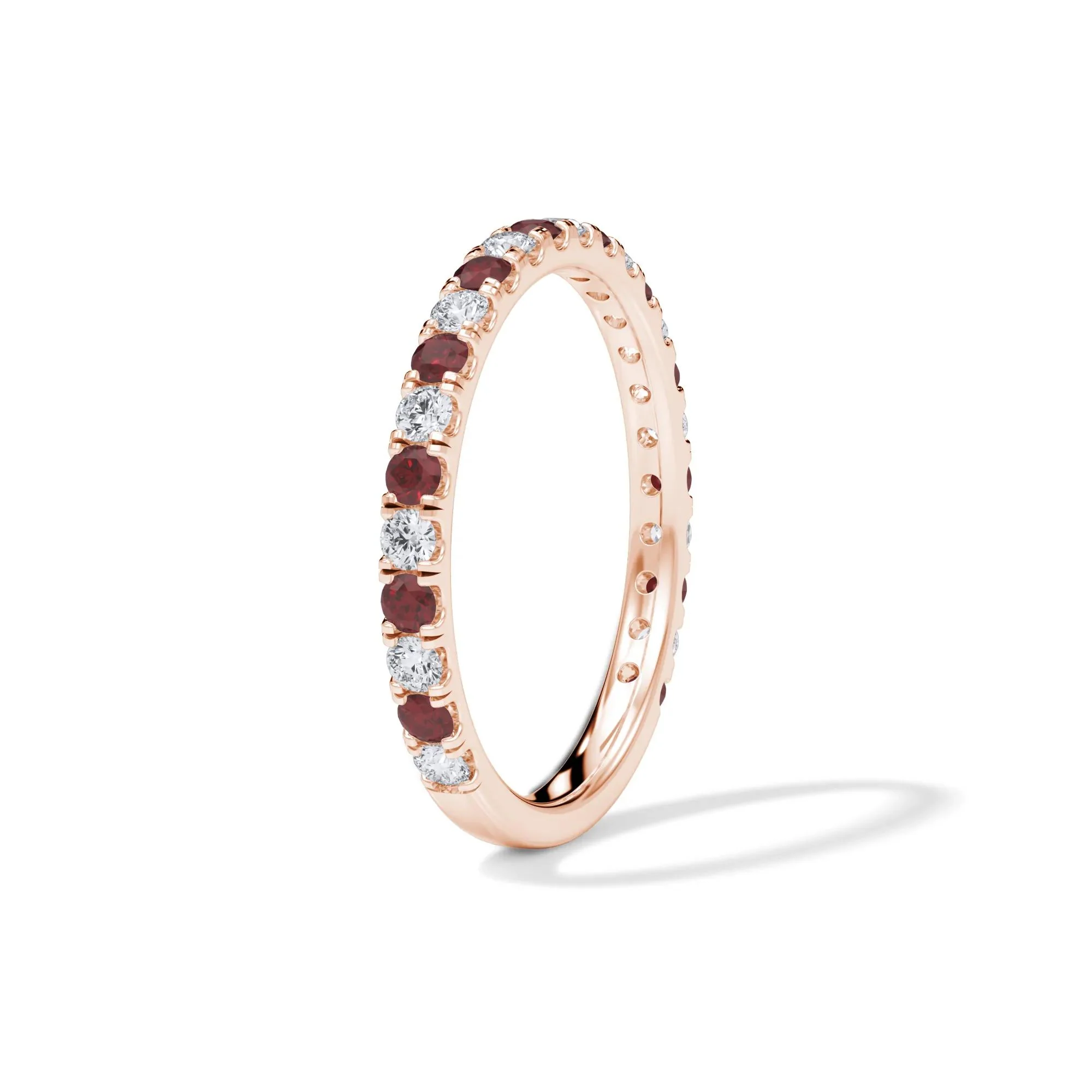 1/3 CT. Tw. Lab Grown Diamond & Lab-Created Ruby Anniversary Band Ring 14K Rose Gold Size 6.5 3mm - Image 3