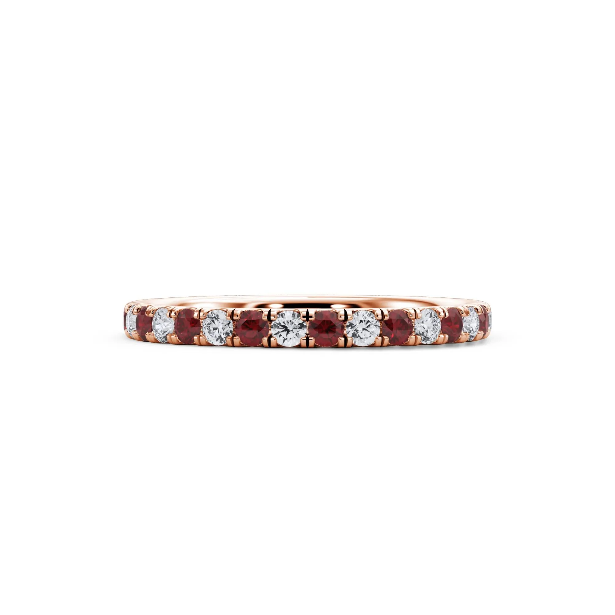 1/3 CT. Tw. Lab Grown Diamond & Lab-Created Ruby Anniversary Band Ring 14K Rose Gold Size 8 3mm