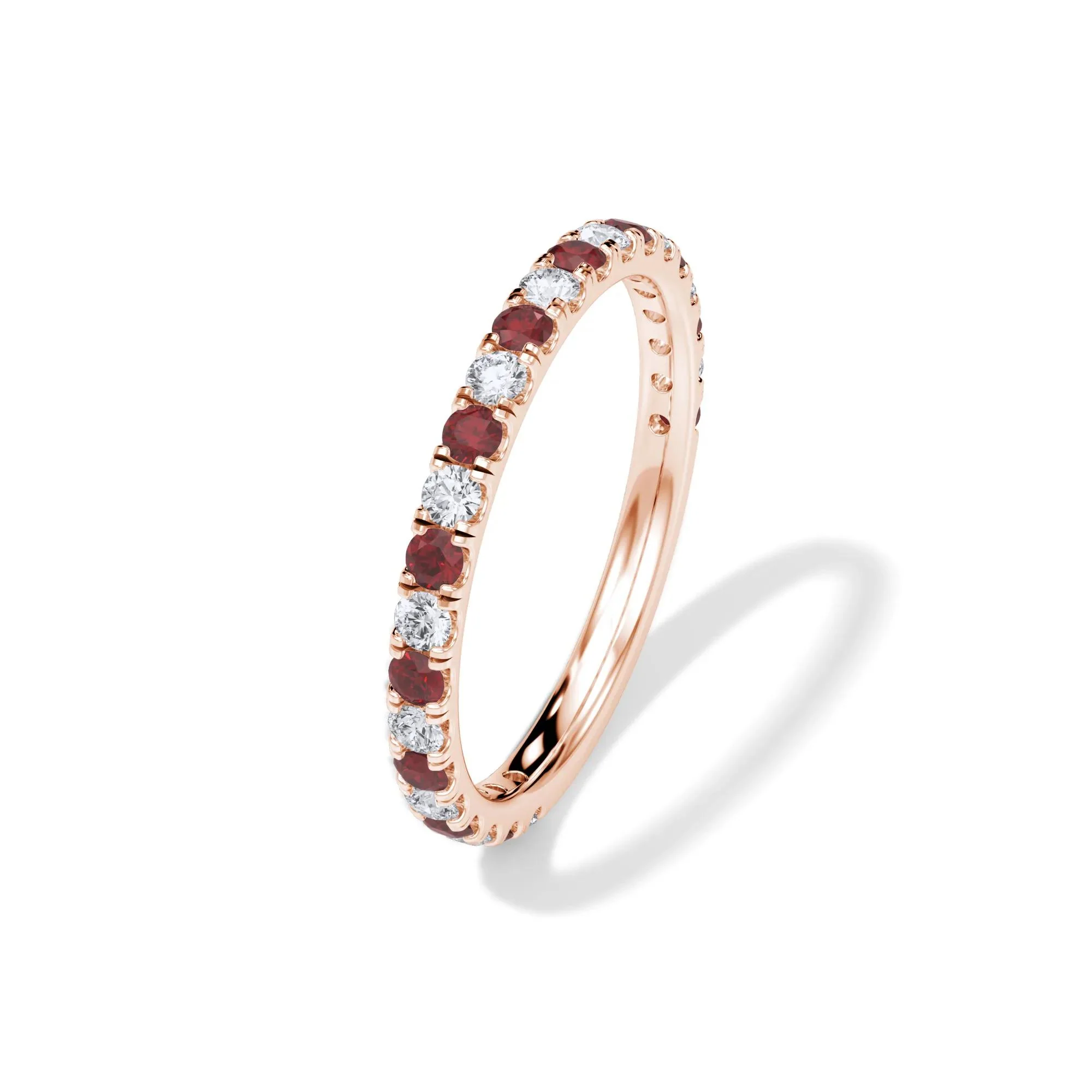 1/3 CT. Tw. Lab Grown Diamond & Lab-Created Ruby Anniversary Band Ring 14K Rose Gold Size 8.5 3mm - Image 4