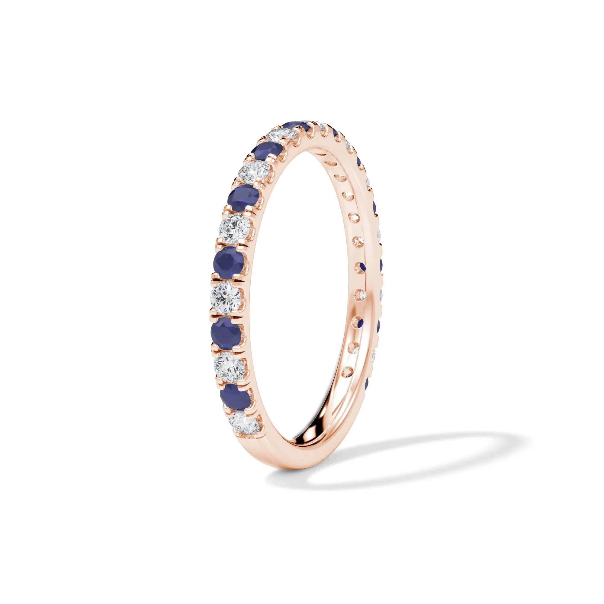 1/3 CT. Tw. Lab Grown Diamond & Lab-Created Sapphire Anniversary Band Ring 14K Rose Gold Size 6.5 3mm - Image 3