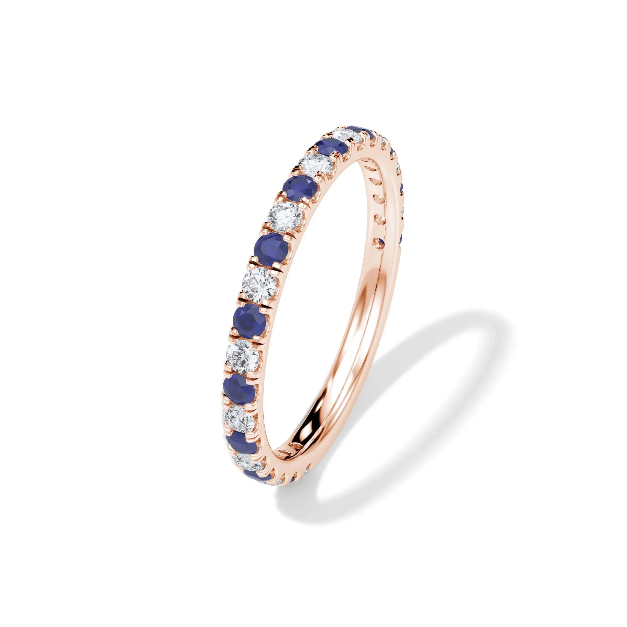 1/3 CT. Tw. Lab Grown Diamond & Lab-Created Sapphire Anniversary Band Ring 14K Rose Gold Size 6.5 3mm - Image 4