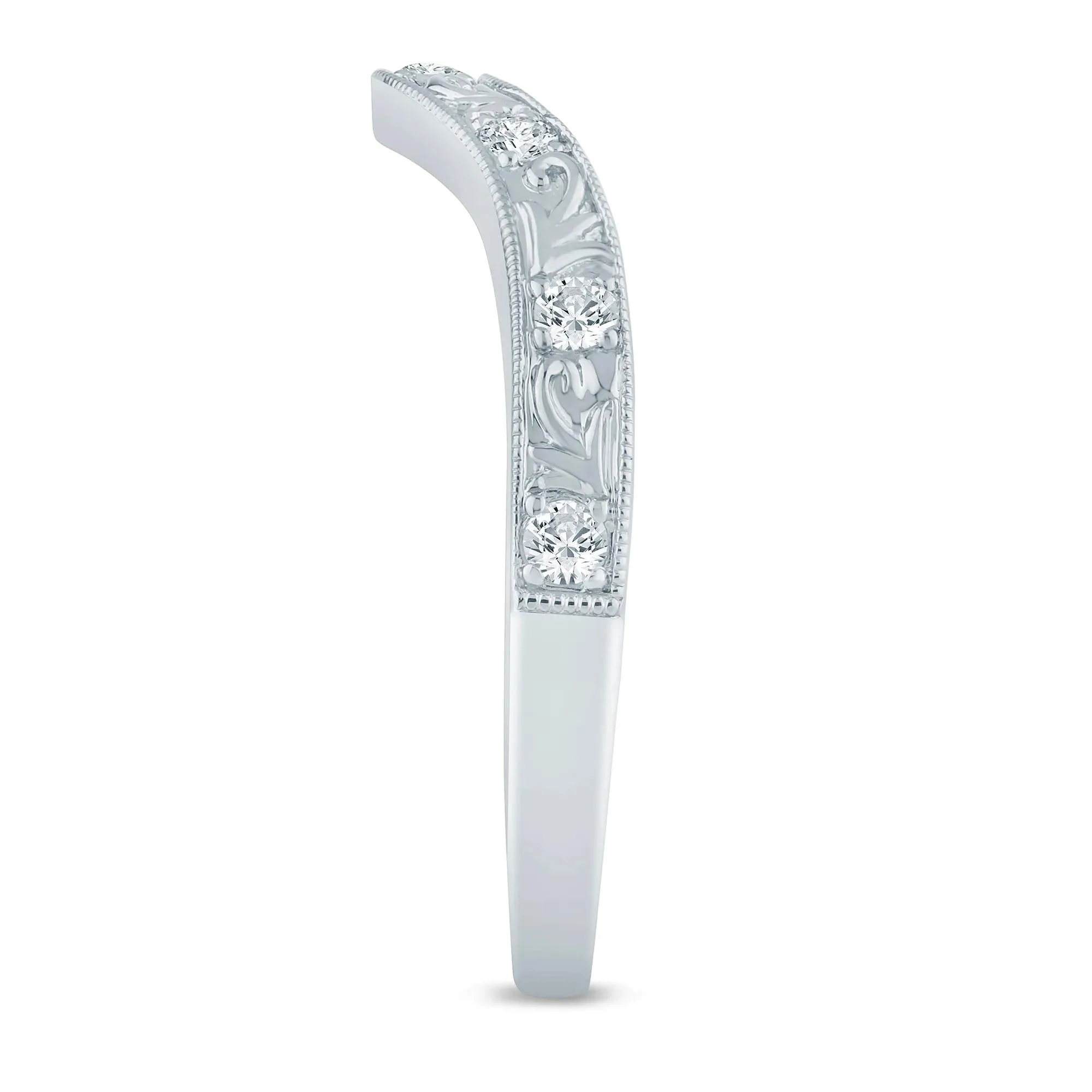 1/7 CT. Tw. Lab Grown Diamond Engraved Contour Band Ring 14K White Gold Size 5.5 2mm - Image 3