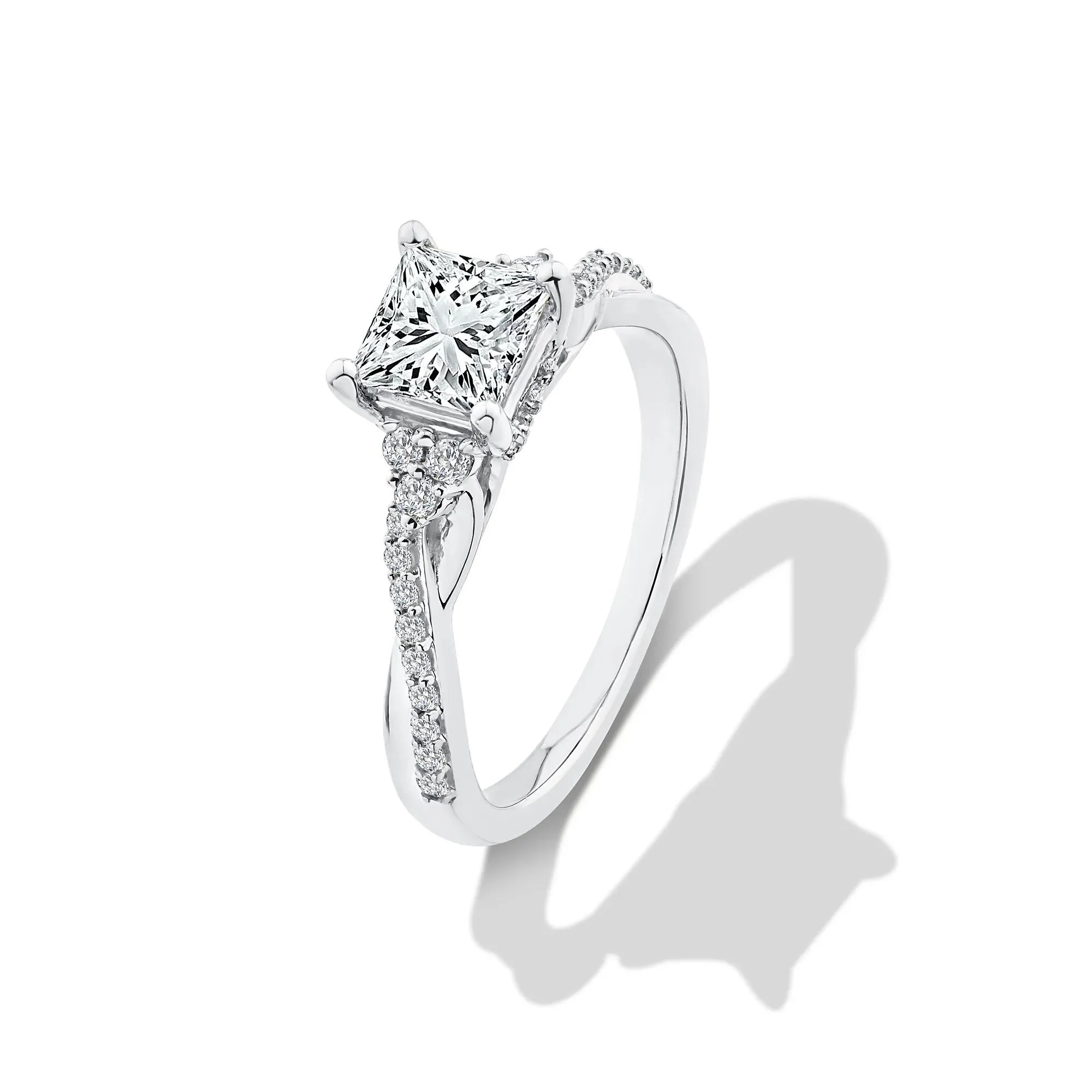 1/4 CT. Tw. Lab Grown Diamond Princess-Cut Center Engagement Ring 10K White Gold Size 6 - Image 4