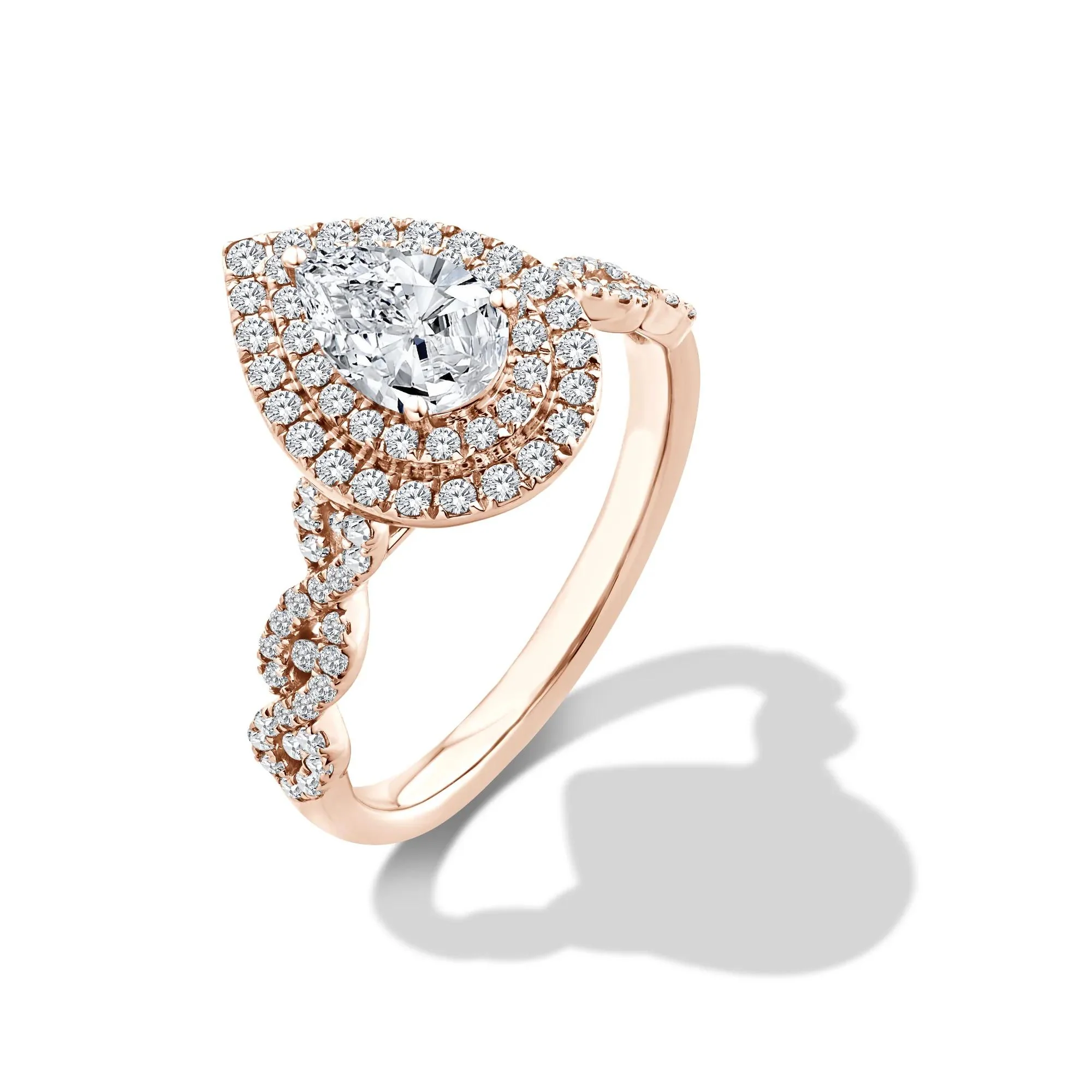 1/5 CT. Tw. Lab Grown Diamond Pear-Shaped Center Halo Engagement Ring 10K Rose Gold Size 7.5 - Image 4