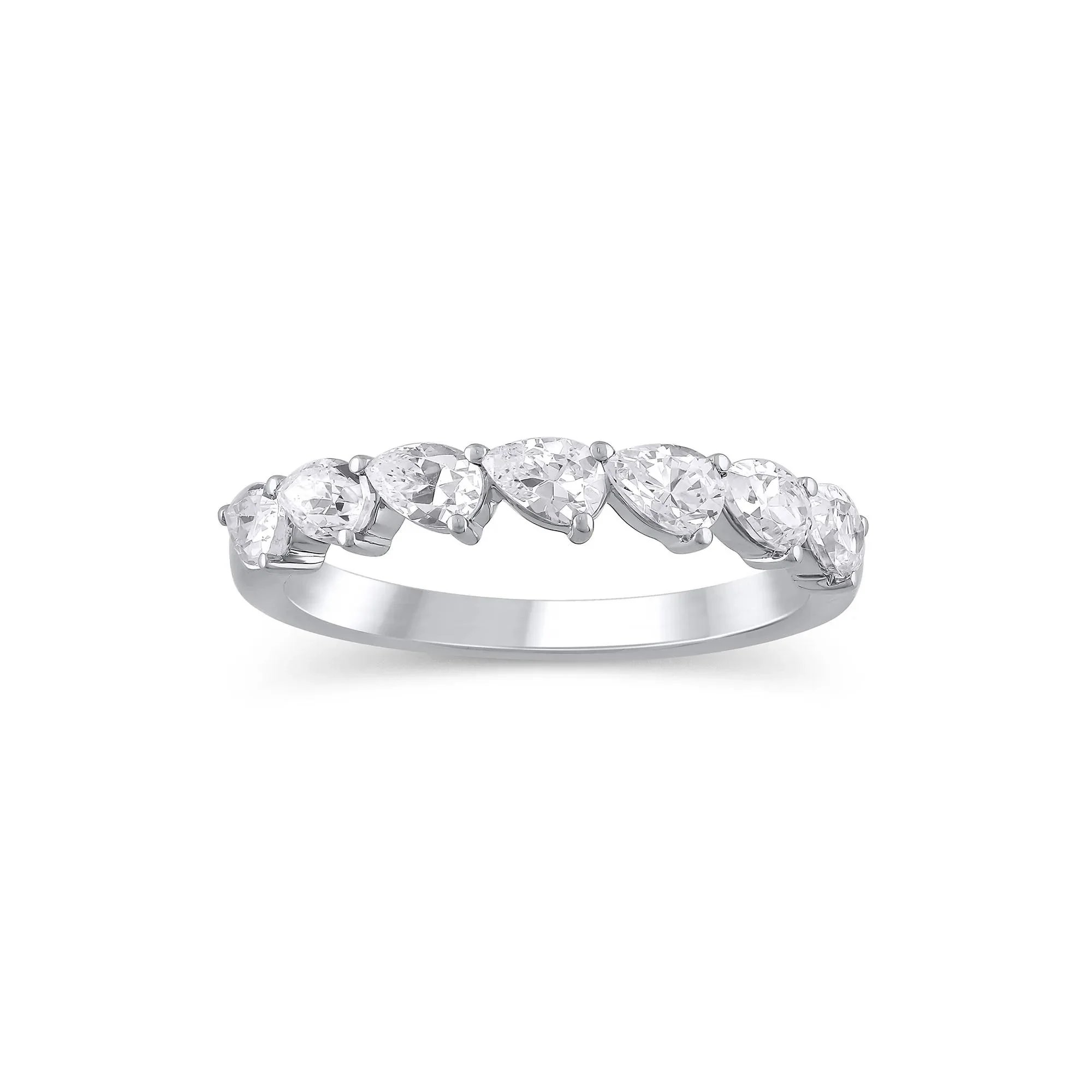 1 CT. Tw. Lab Grown Diamond Pear-Shaped Slant Anniversary Band Ring 10K White Gold Size 8.5 3mm