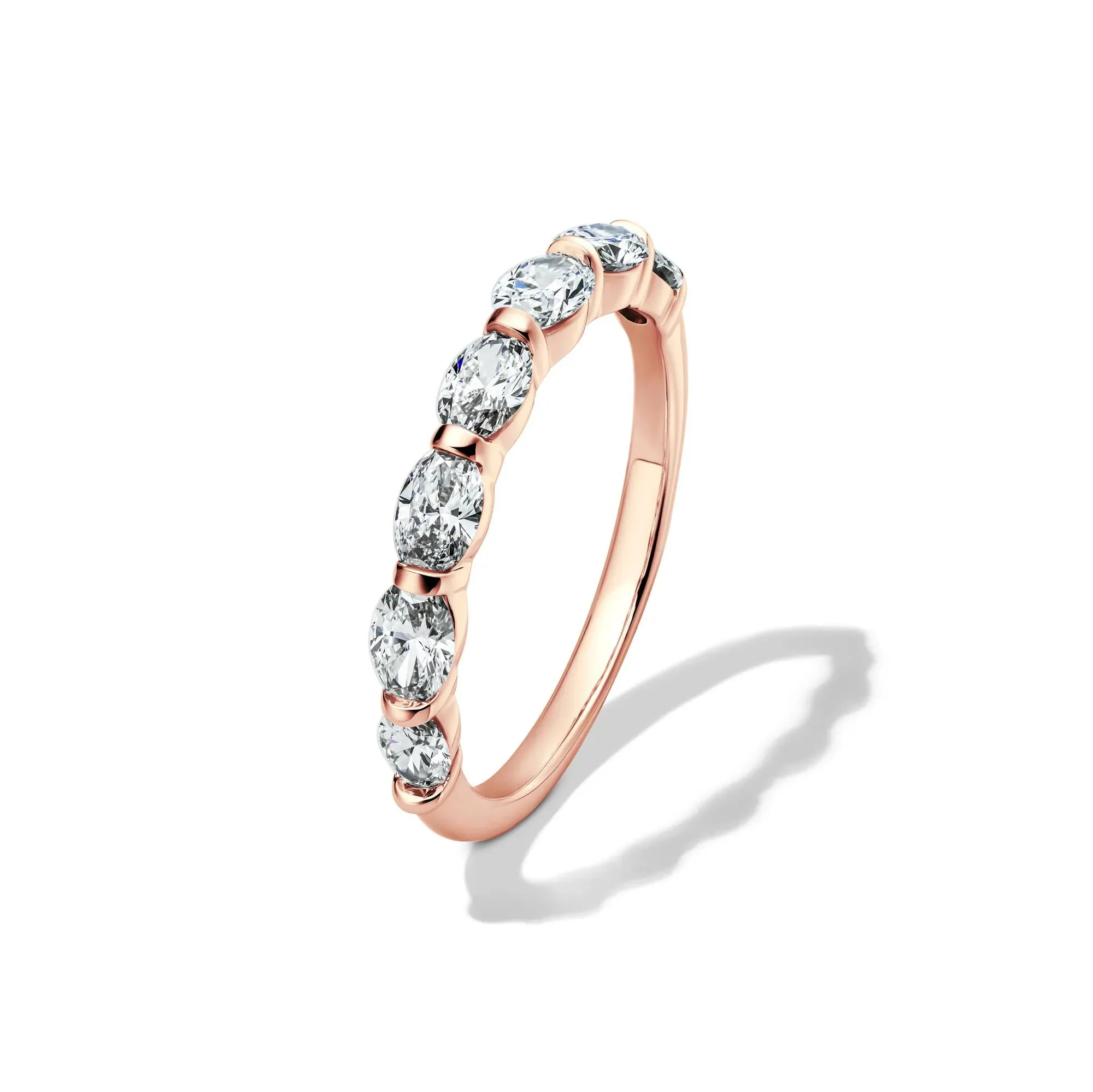 1 CT. Tw. Lab Grown Diamond Oval Bar Set Anniversary Band Ring 14K Rose Gold Size 5 2mm - Image 4