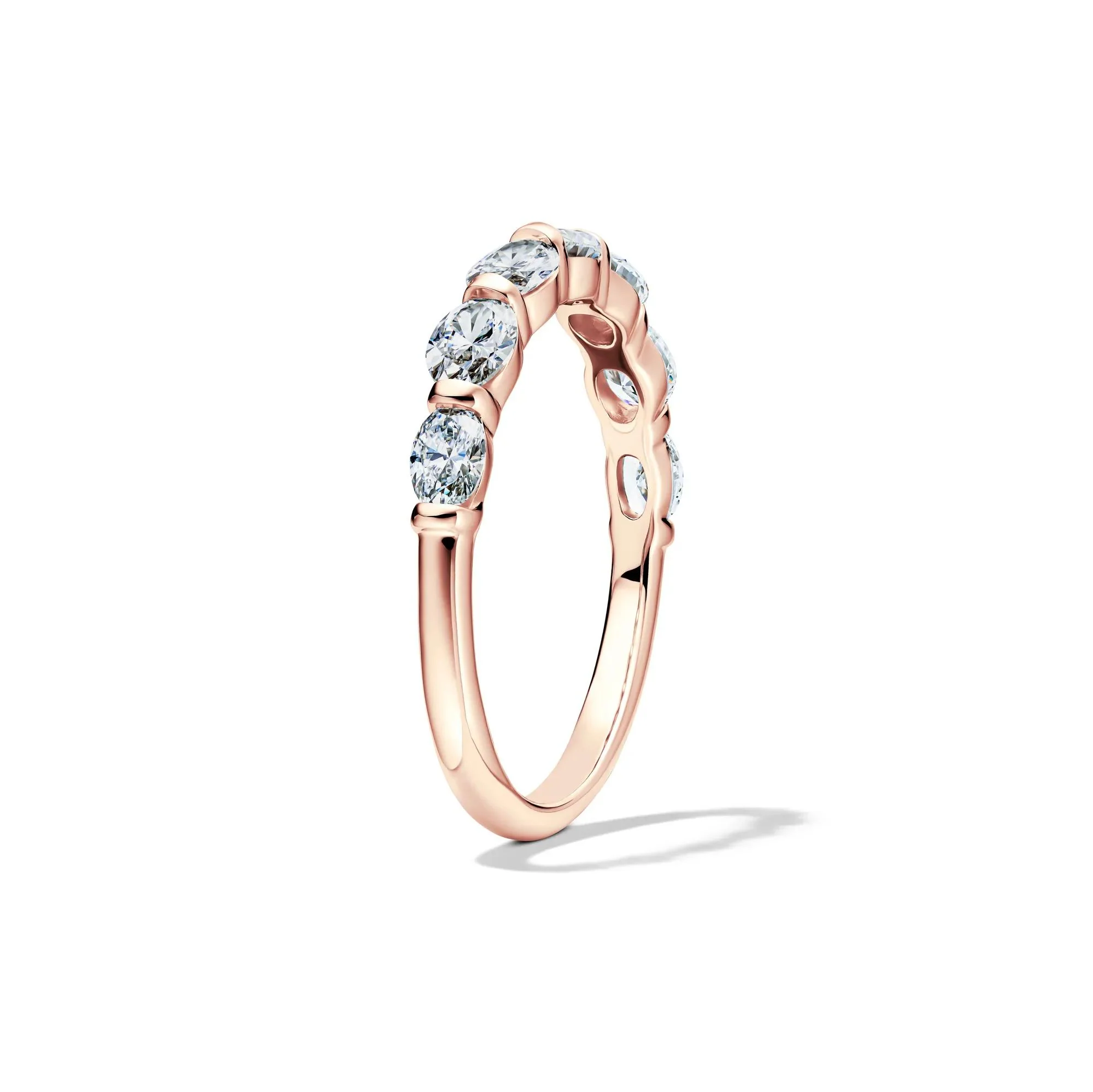 1 CT. Tw. Lab Grown Diamond Oval Bar Set Anniversary Band Ring 14K Rose Gold Size 5.5 2mm - Image 3