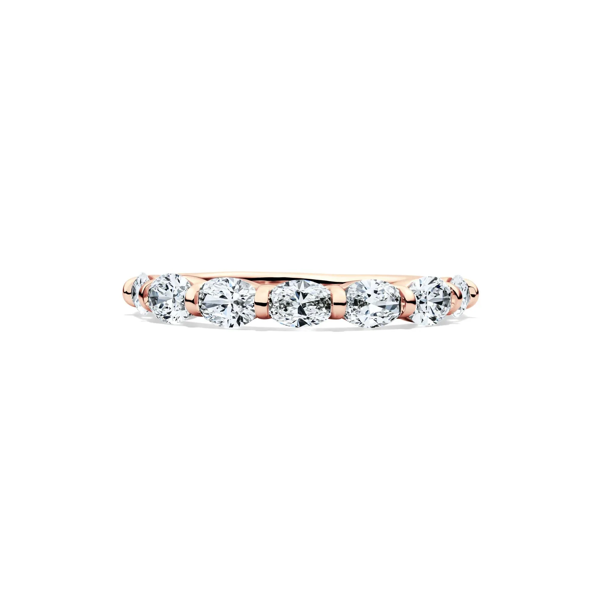 1 CT. Tw. Lab Grown Diamond Oval Bar Set Anniversary Band Ring 14K Rose Gold Size 6 2mm