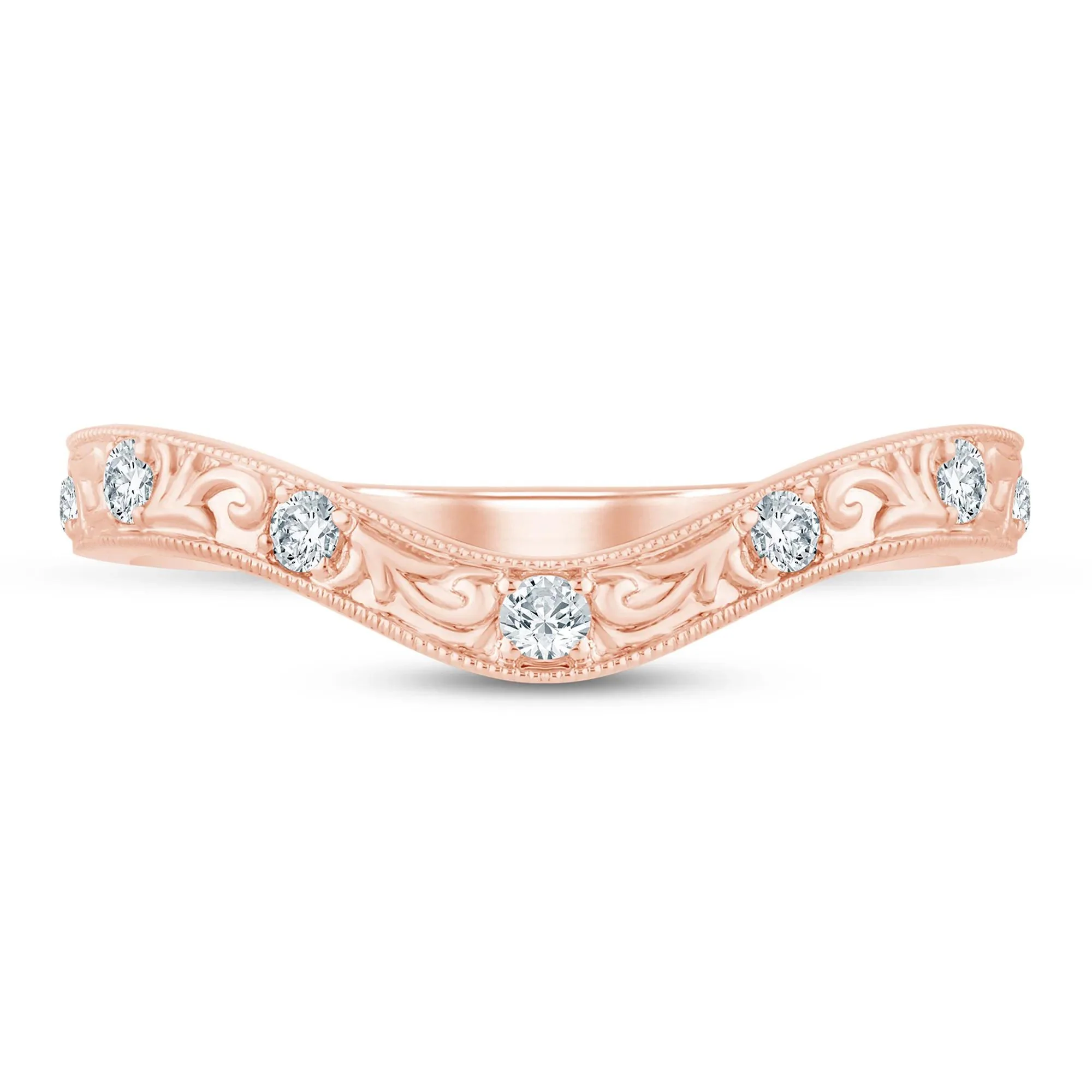 1/7 CT. Tw. Lab Grown Diamond Engraved Contour Band Ring 14K Rose Gold Size 9 2mm