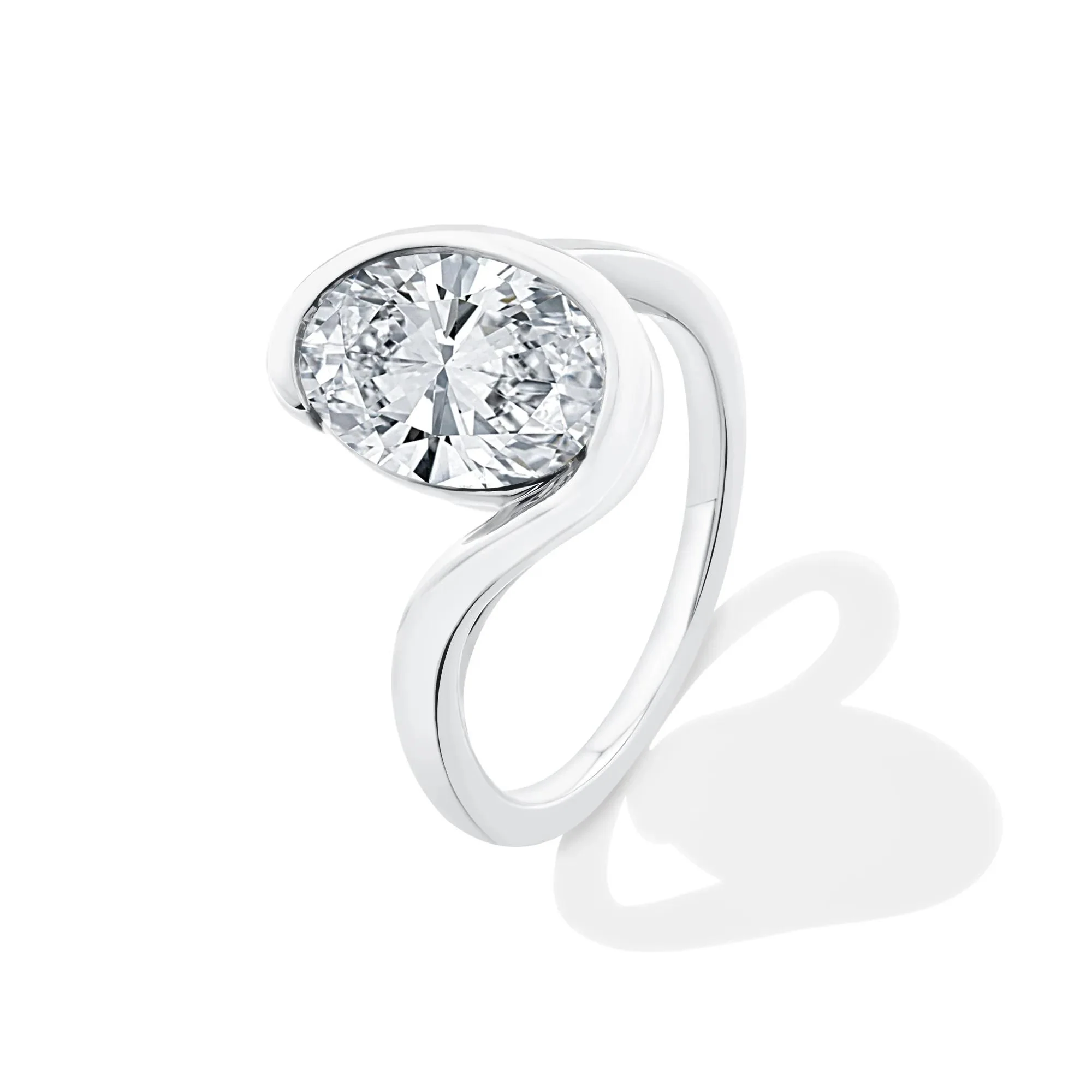 Lab Grown Diamond Oval Solitaire Engagement Ring 14K White Gold (3 CT.) Size 6.5 - Image 4