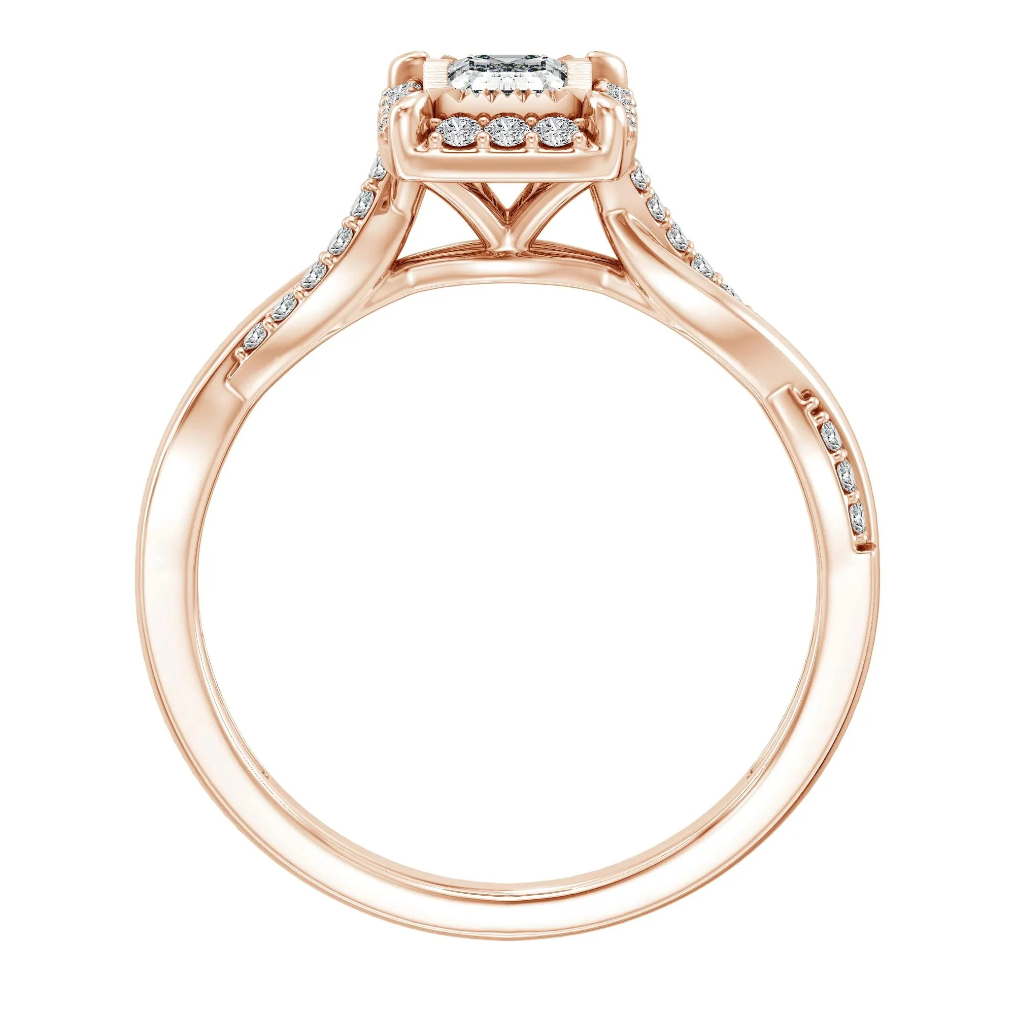 1/2 CT. Tw. Lab Grown Diamond Emerald-Cut Twist Shank Promise Ring 10K Rose Gold Size 10 1.5mm - Image 2