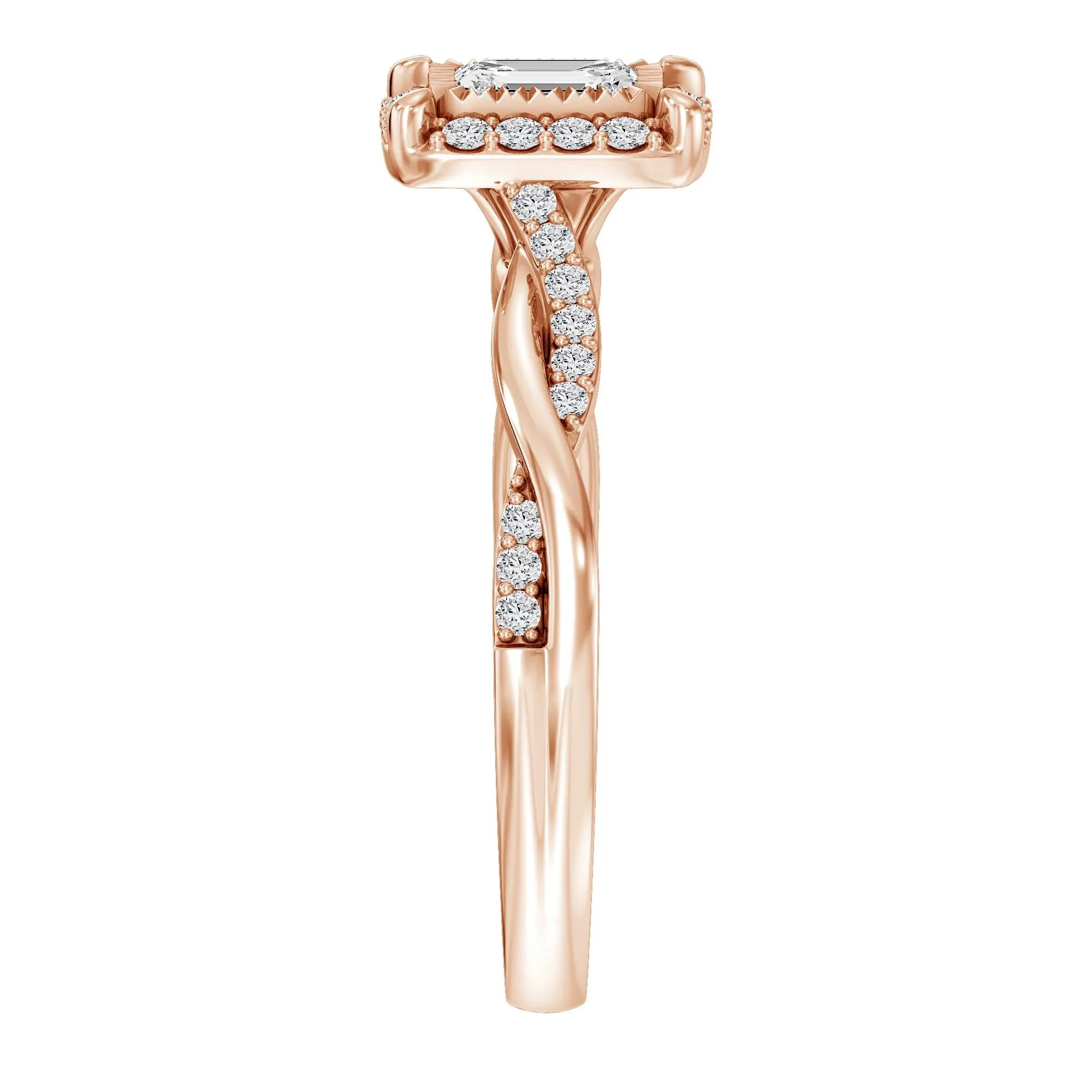 1/2 CT. Tw. Lab Grown Diamond Emerald-Cut Twist Shank Promise Ring 10K Rose Gold Size 9 1.5mm - Image 3